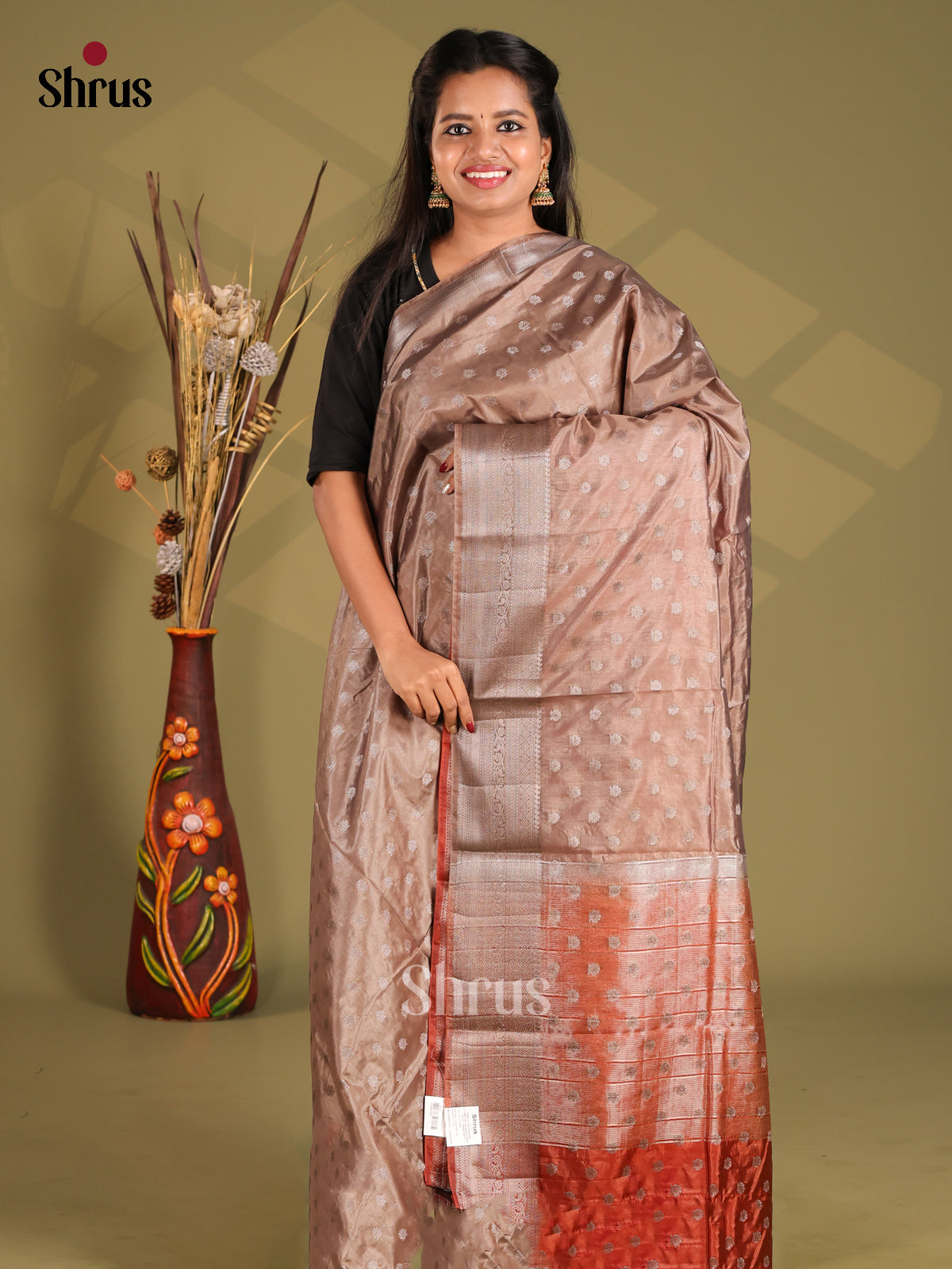 Dusty Brown & Rust - NorthSilk Cotton Saree - Shop on Shrus.com