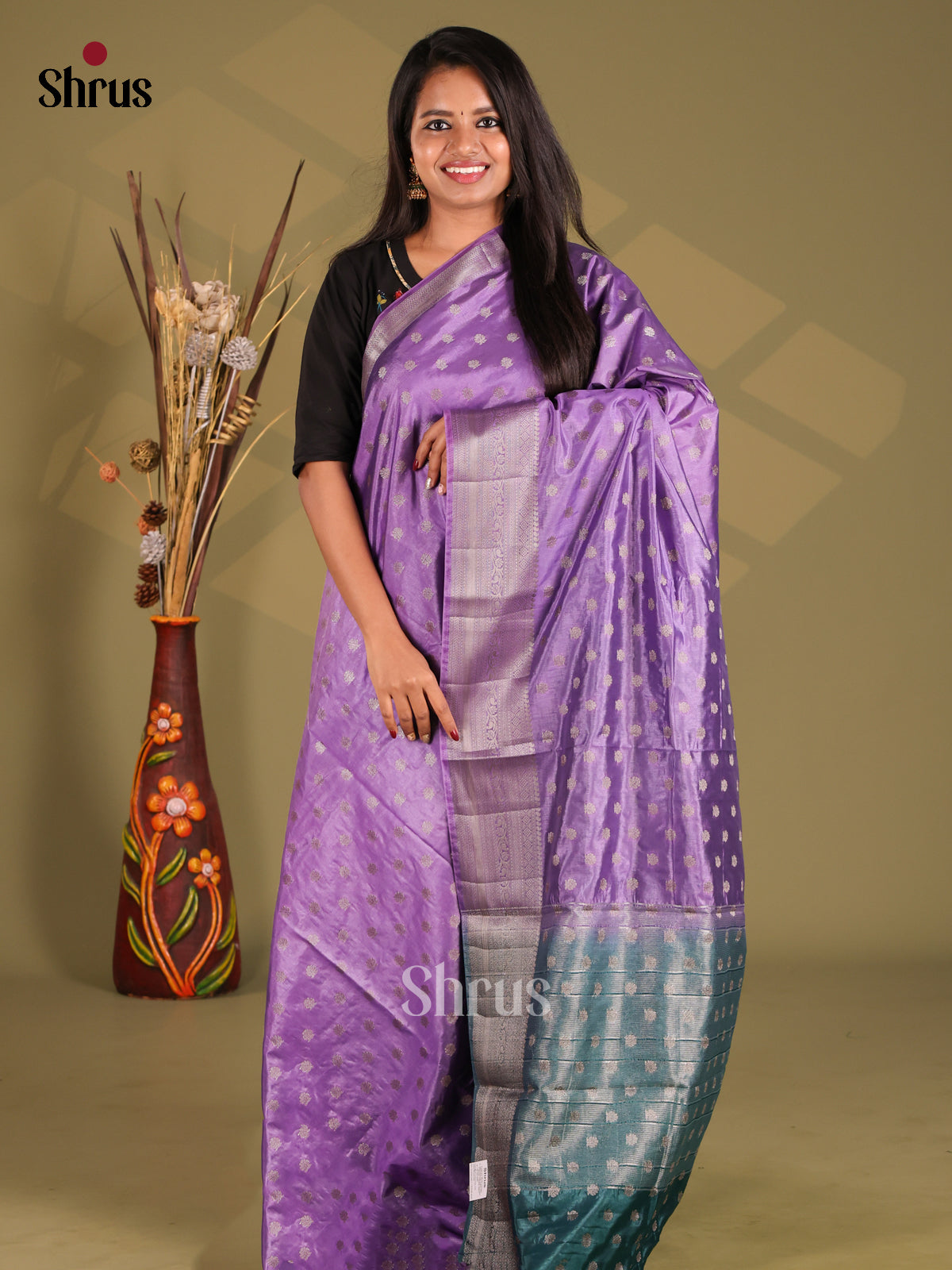 Lavender & Green - NorthSilk Cotton Saree - Shop on Shrus.com