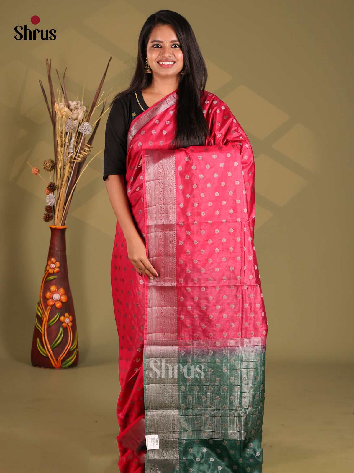 Red & Green- NorthSilk Cotton Saree - Shop on Shrus.com