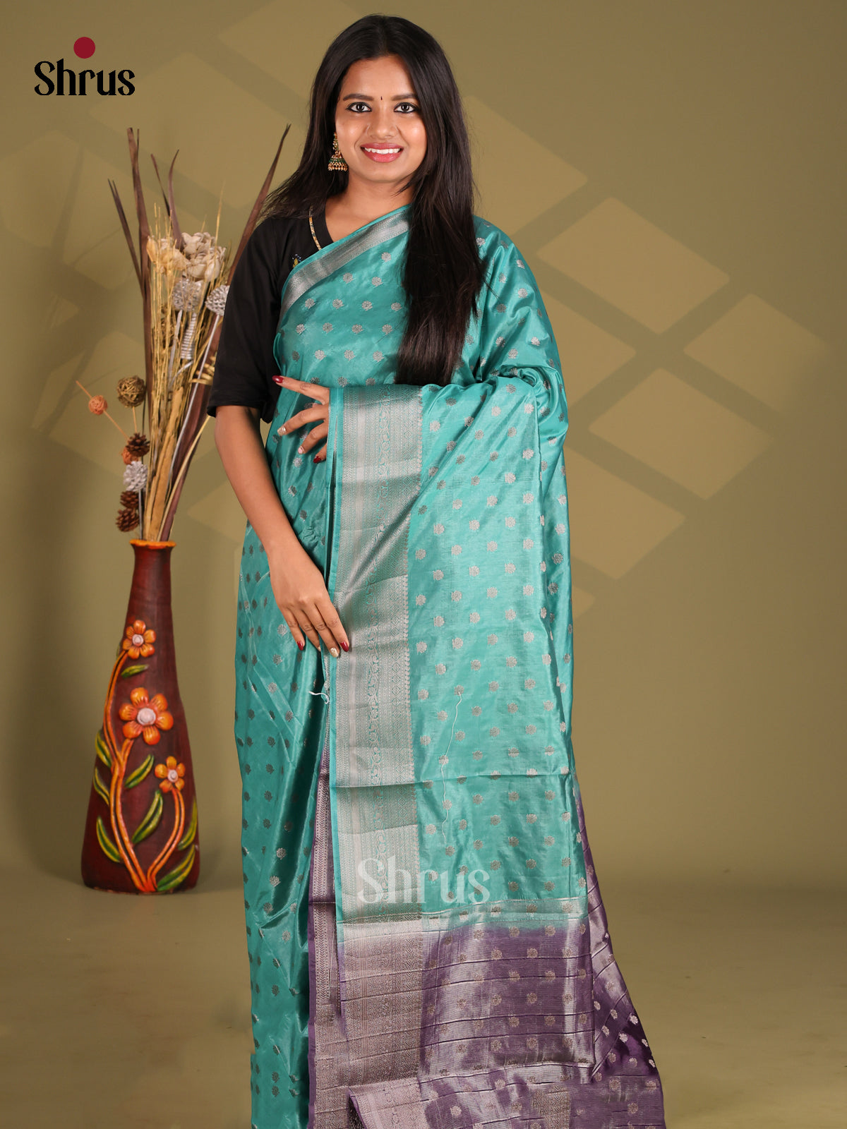 Teal & Purple- NorthSilk Cotton Saree - Shop on Shrus.com