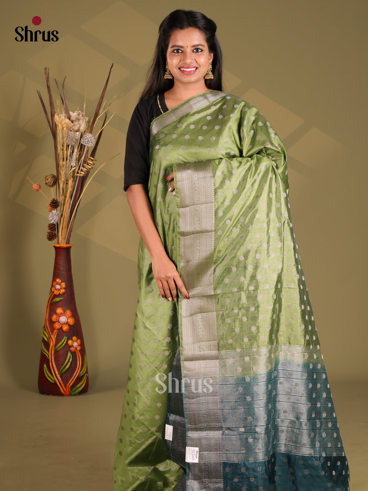 Light Green & Green - NorthSilk Cotton Saree - Shop on Shrus.com