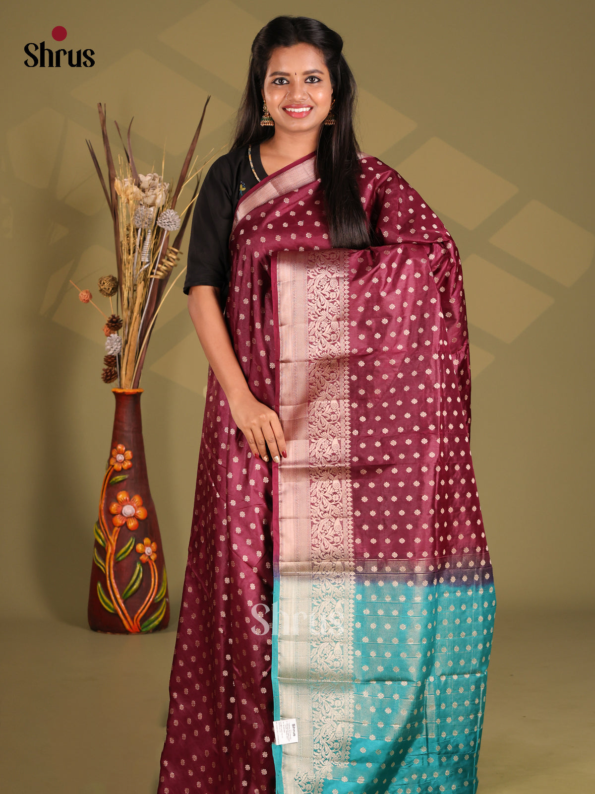 Maroon & Teal - NorthSilk Cotton Saree - Shop on Shrus.com