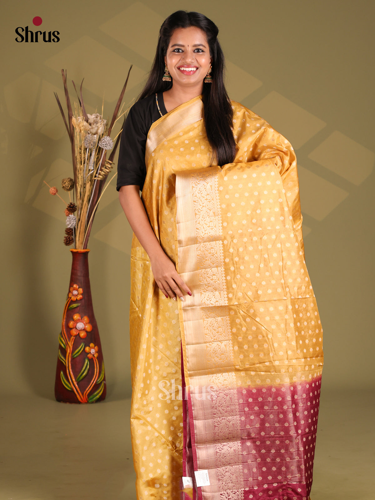Mustard & Maroon - NorthSilk Cotton Saree