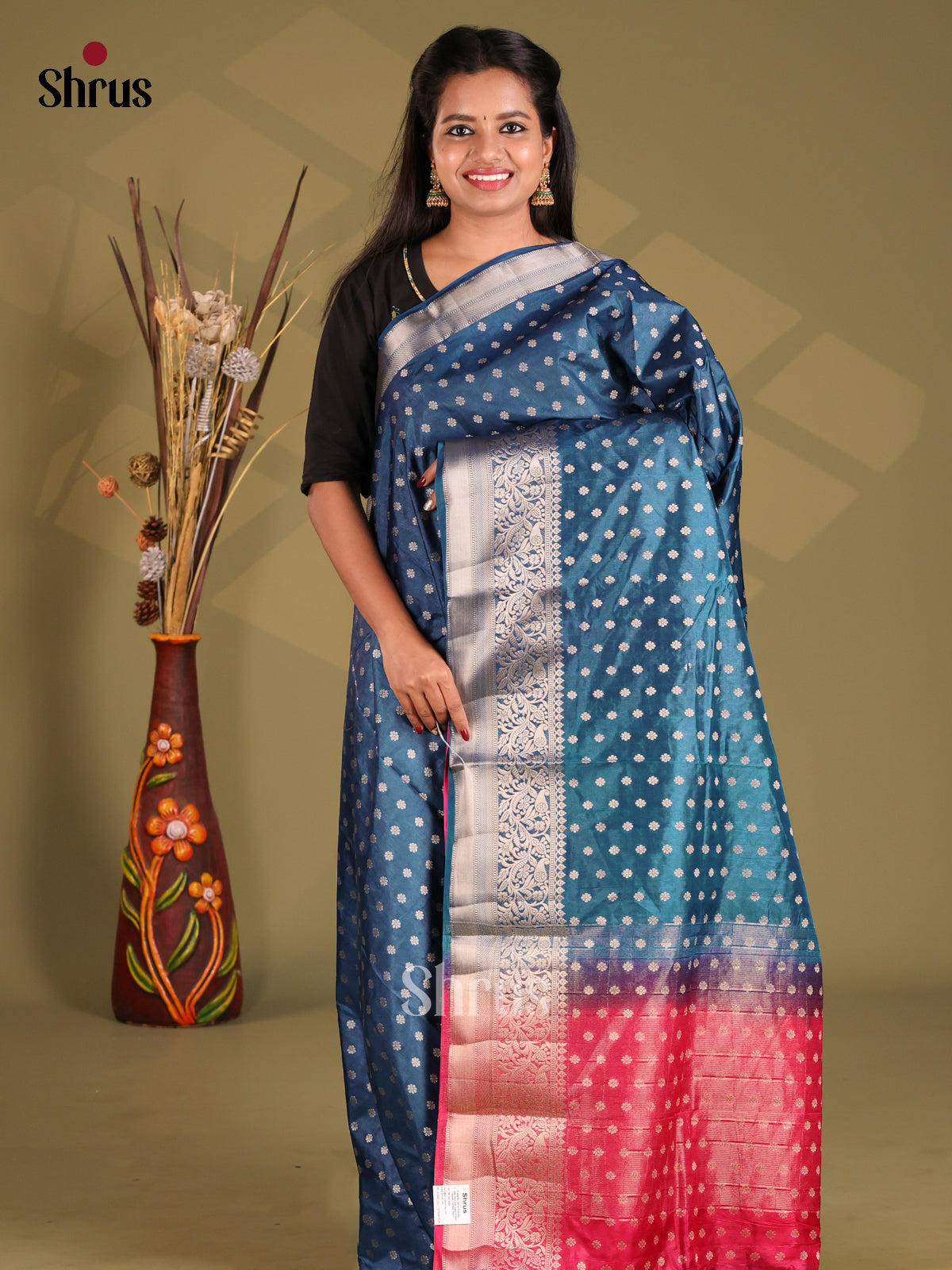 Blue & Red NorthSilk Cotton Saree