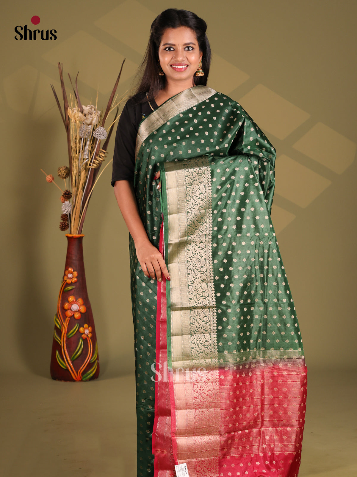 Green & Red - NorthSilk Cotton Saree - Shop on Shrus.com