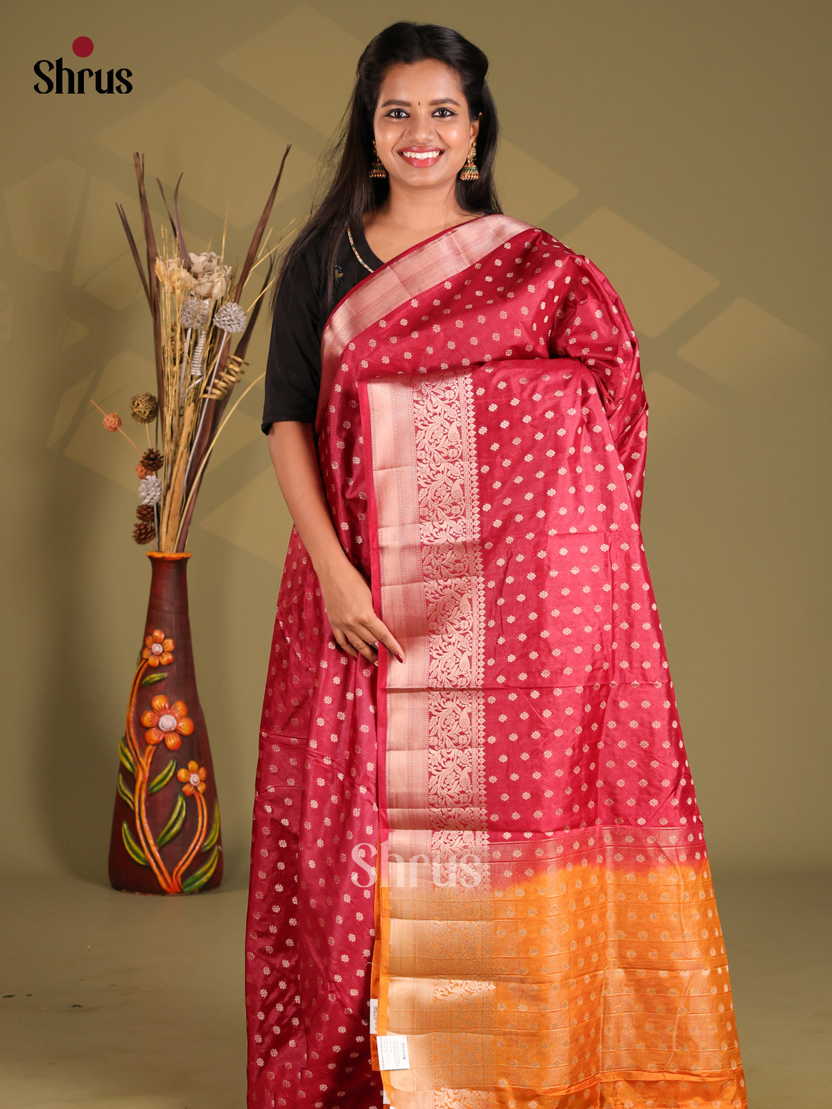 Red & Orange - NorthSilk Cotton Saree - Shop on Shrus.com