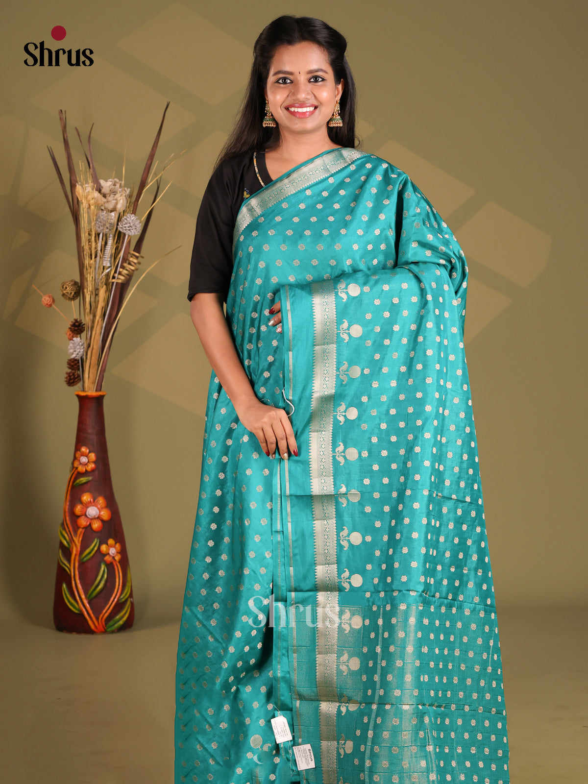 Teal - NorthSilk Cotton Saree - Shop on Shrus.com