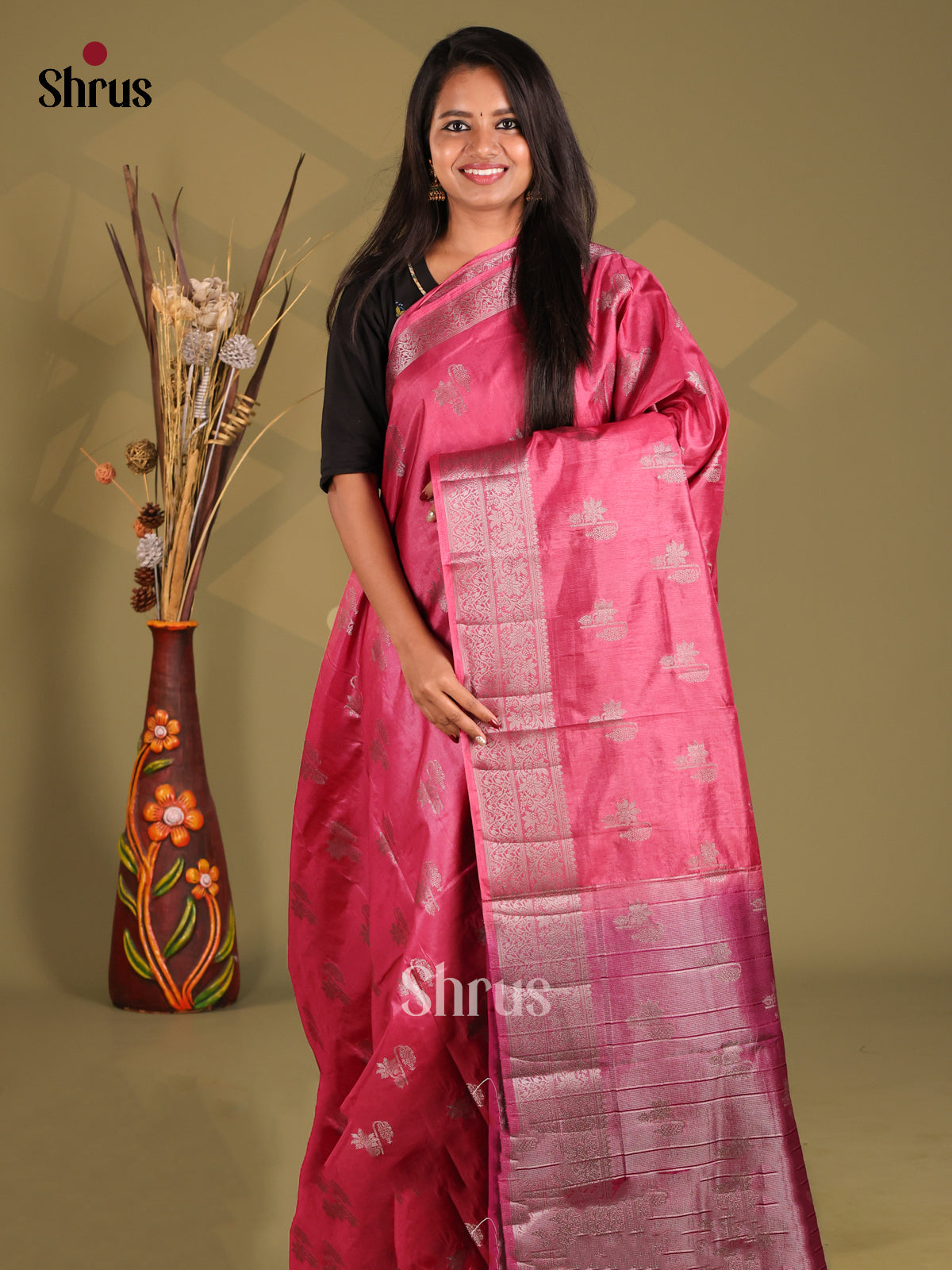 Pink & Maroon - NorthSilk Cotton Saree - Shop on Shrus.com