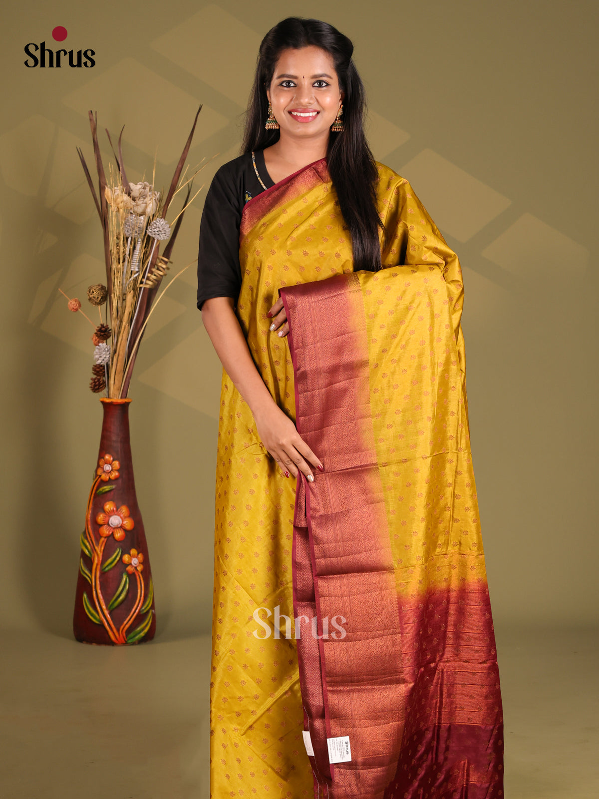 Mustard & Maroon - NorthSilk Cotton Saree - Shop on Shrus.com