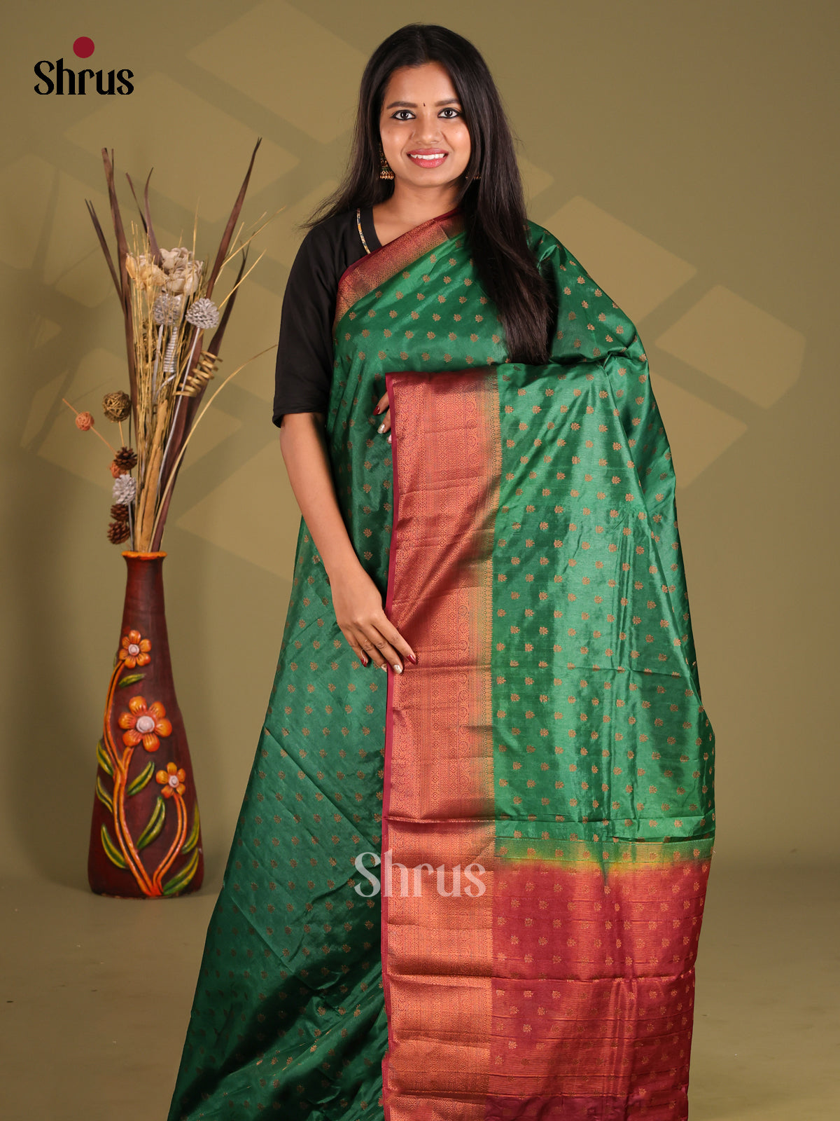 Green & Maroon - NorthSilk Cotton Saree
