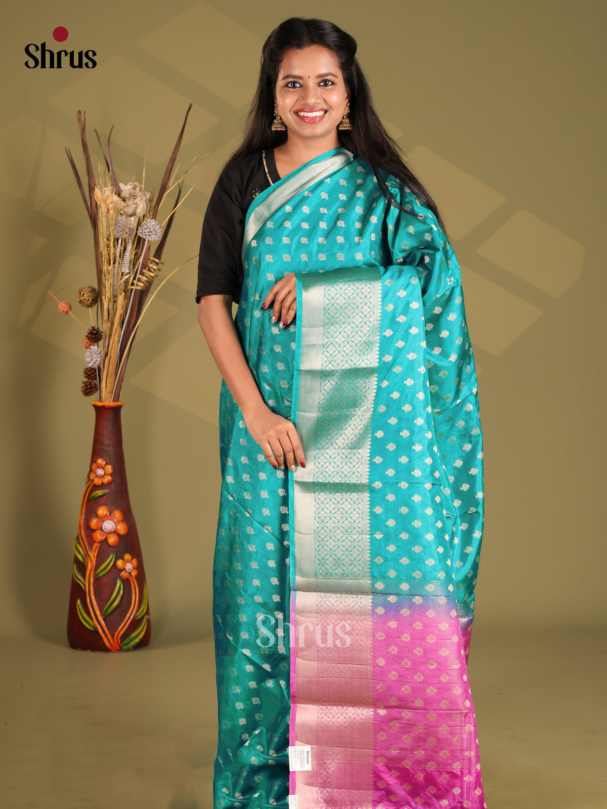 Teal & Pink - NorthSilk Cotton Saree - Shop on Shrus.com