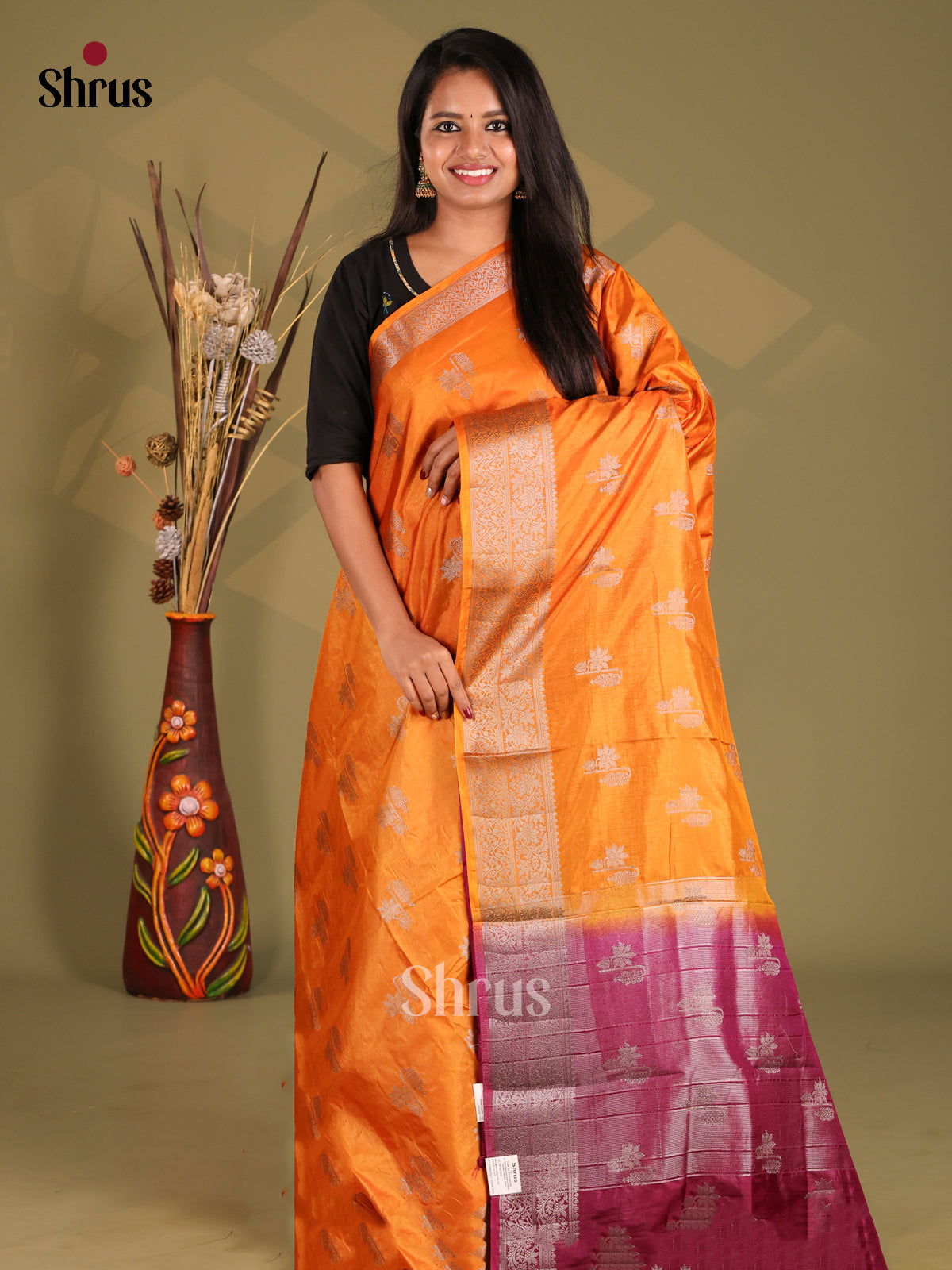 Orange & Maroon - NorthSilk Cotton Saree - Shop on Shrus.com