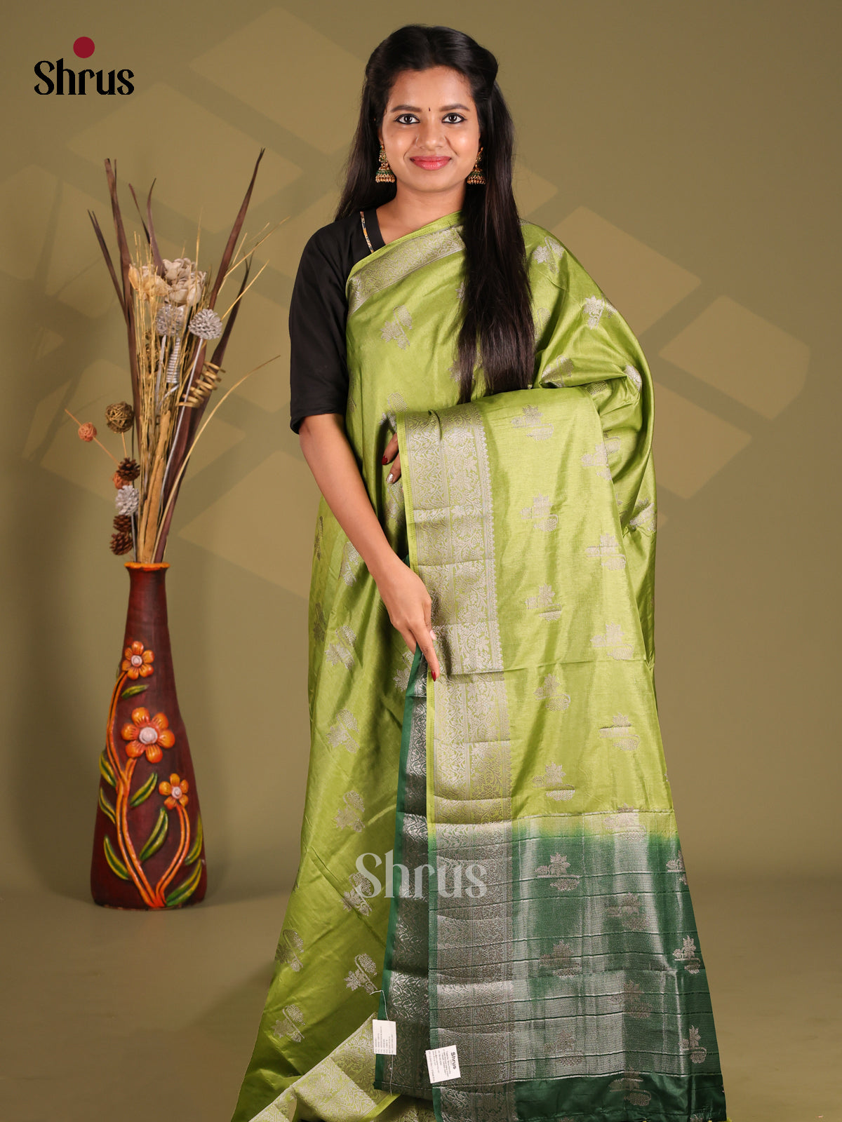 Light Green & Green - NorthSilk Cotton Saree - Shop on Shrus.com