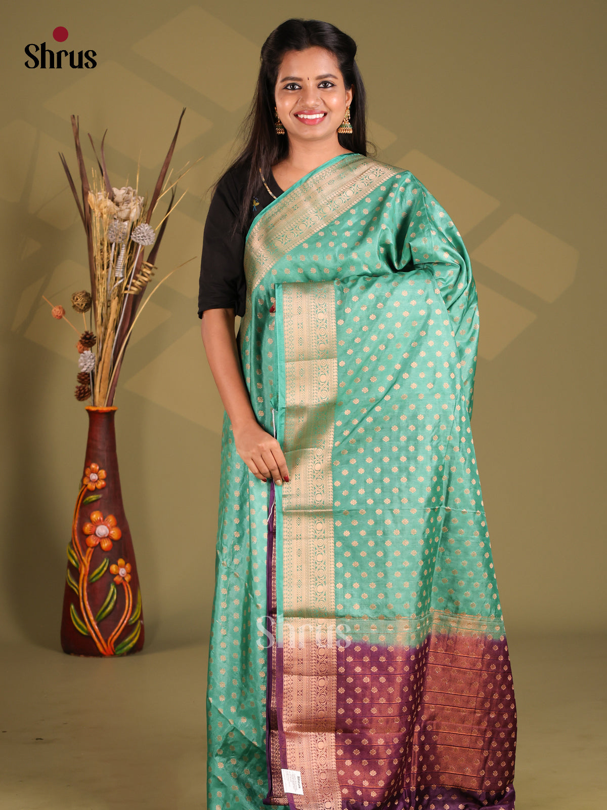 Teal Green & Violet- NorthSilk Cotton Saree - Shop on Shrus.com