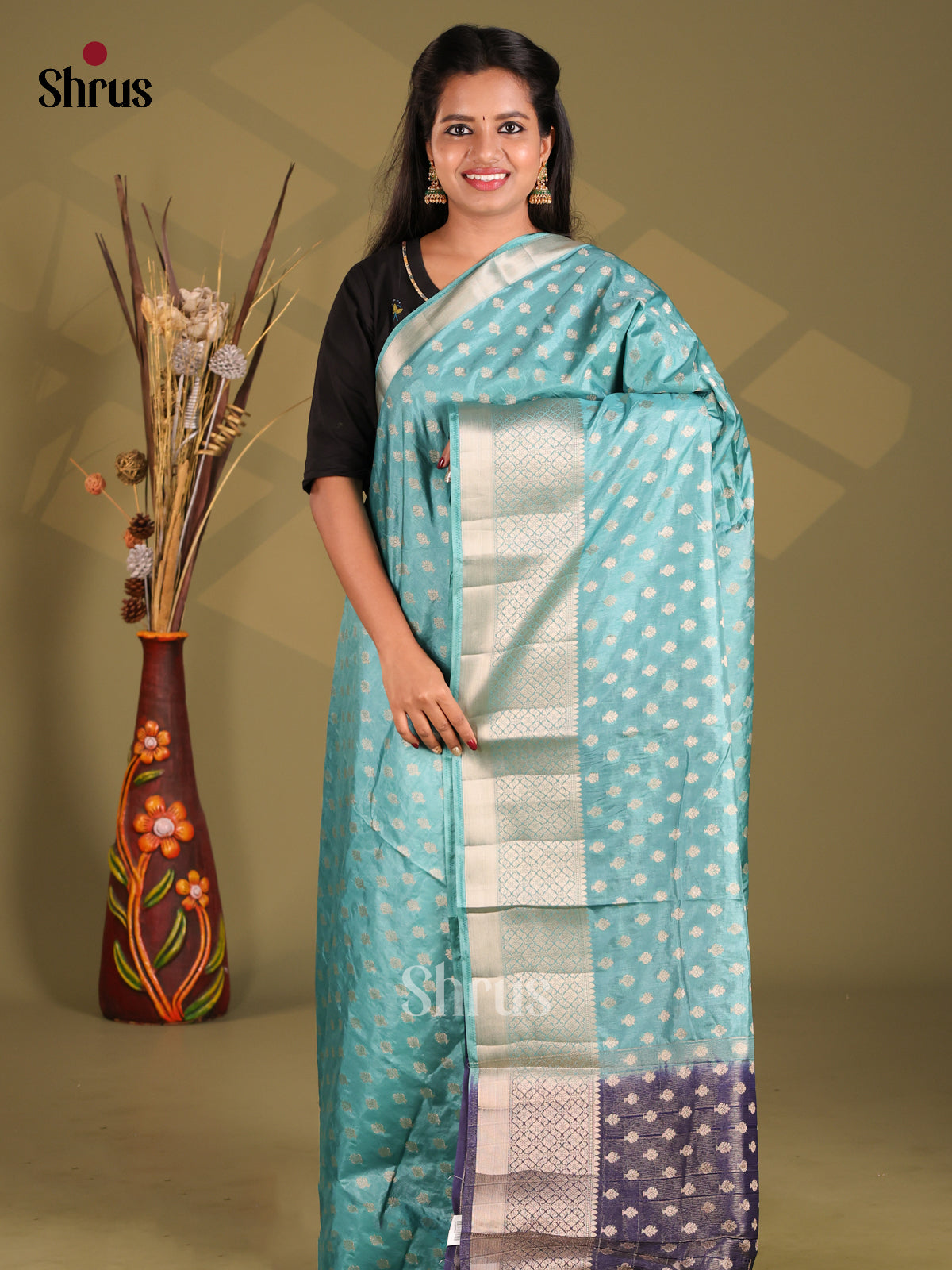 Pastel blue & Blue- NorthSilk Cotton Saree - Shop on Shrus.com