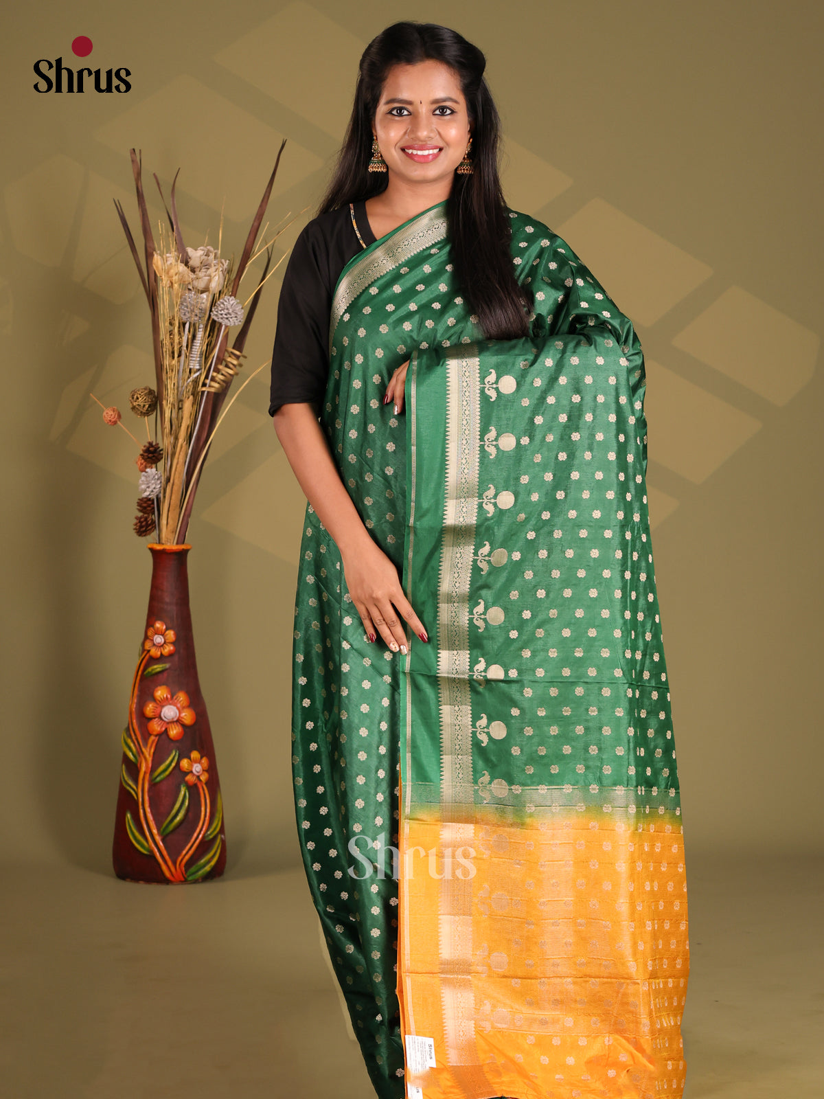 Green & Mustard - NorthSilk Cotton Saree - Shop on Shrus.com
