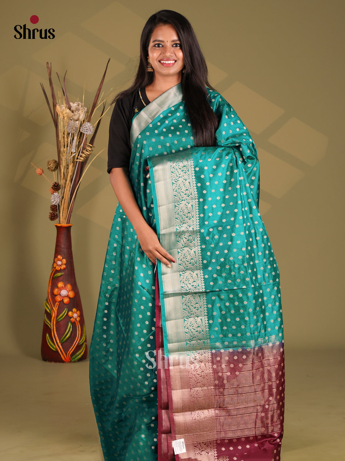 Green & Maroon- NorthSilk Cotton Saree