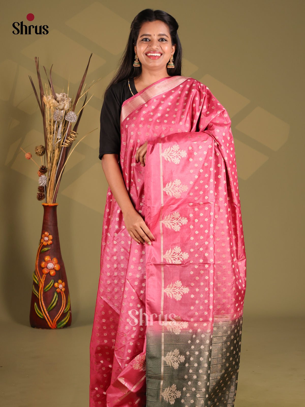 Pink & Grey - NorthSilk Cotton Saree - Shop on Shrus.com