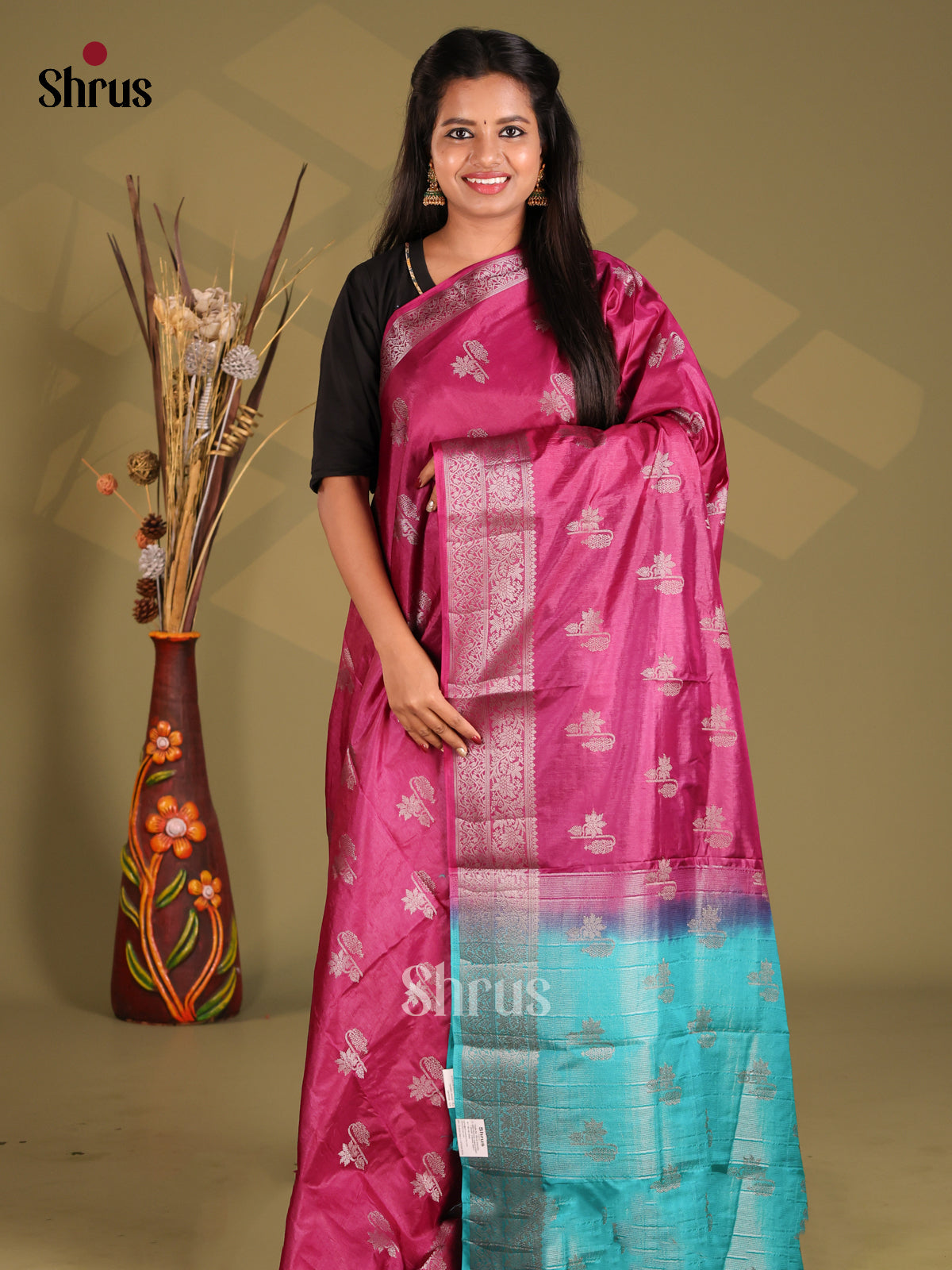 Maroon & Teal- NorthSilk Cotton Saree - Shop on Shrus.com