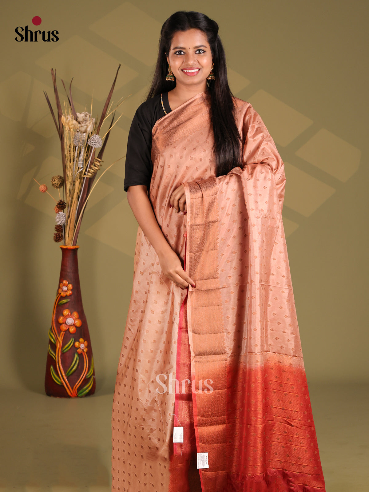 Dusty Pink & Red - NorthSilk Cotton Saree - Shop on Shrus.com