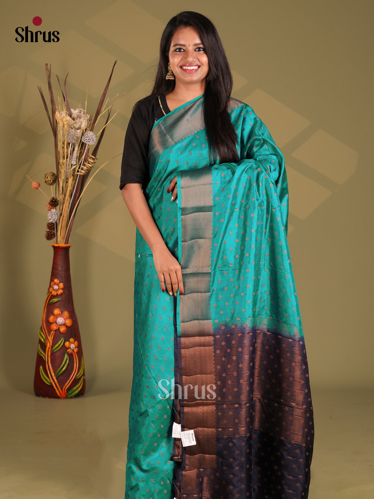 Teal & Blue - NorthSilk Cotton Saree - Shop on Shrus.com