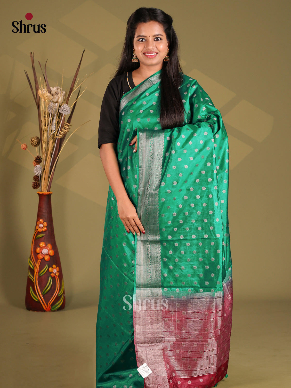 Green & Maroon NorthSilk Cotton Saree