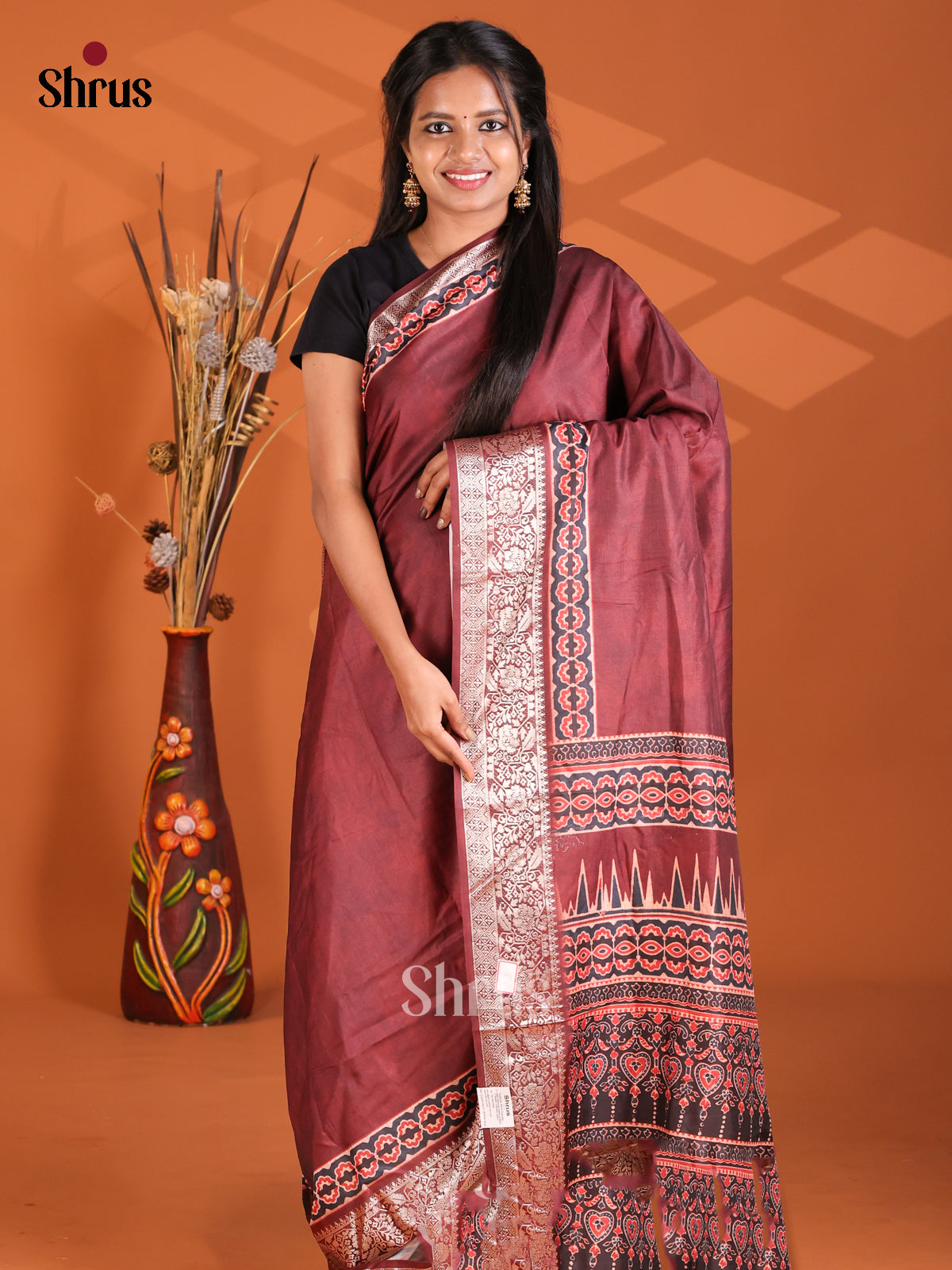Maroon - Semi Modal Saree