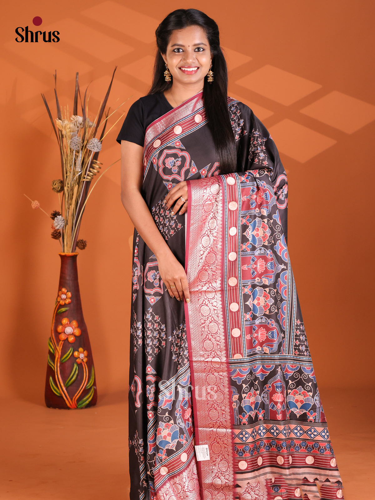 Black & Maroon - Semi Modal Saree