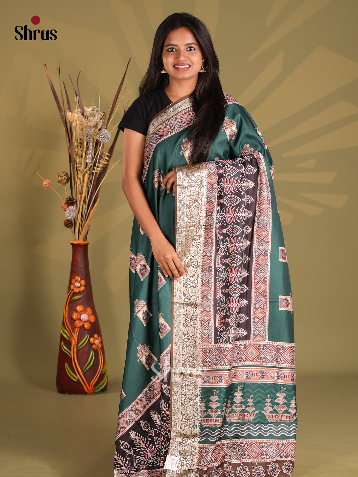 Green & Brown - Semi Modal Saree