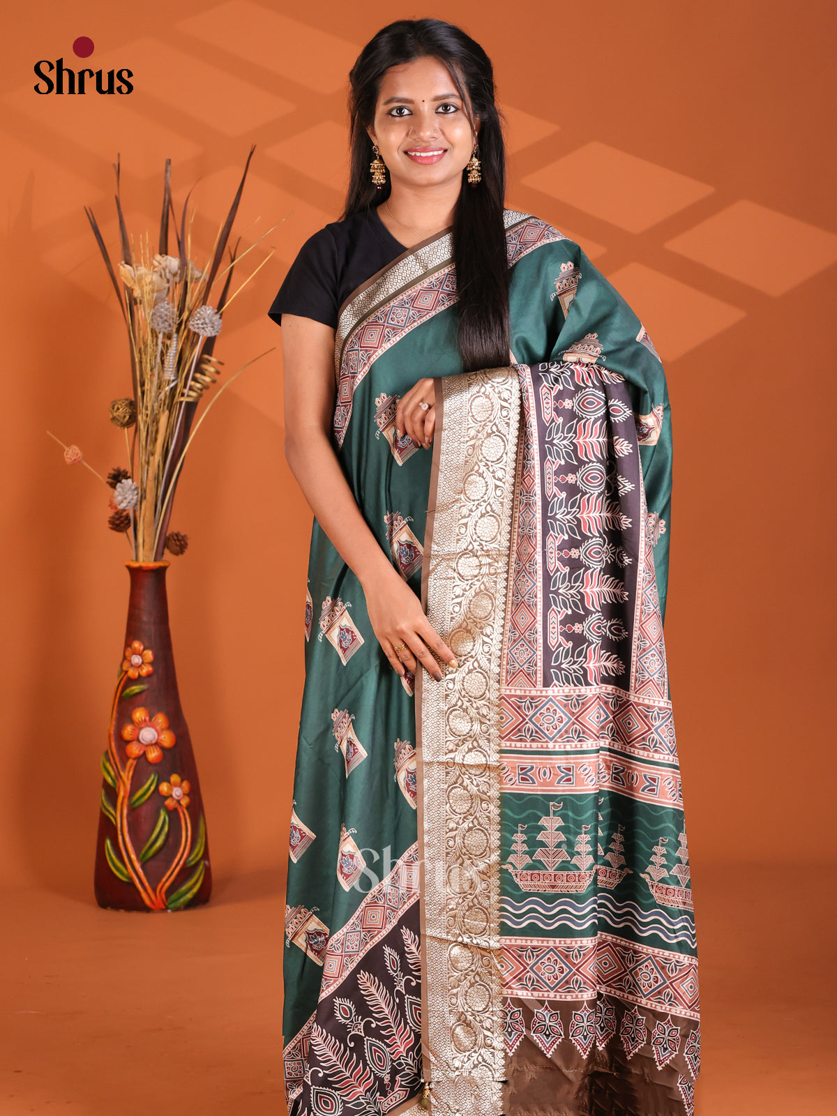 Green & Black- Semi Modal Saree