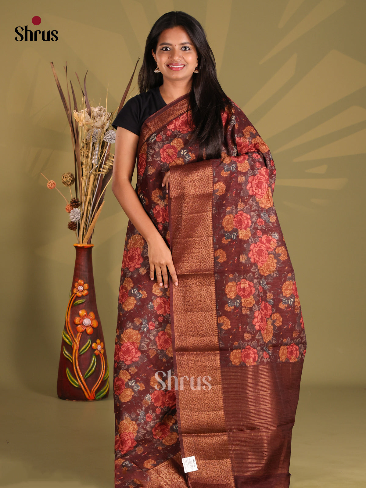 Arakku Maroon- Semi Linen printed Saree