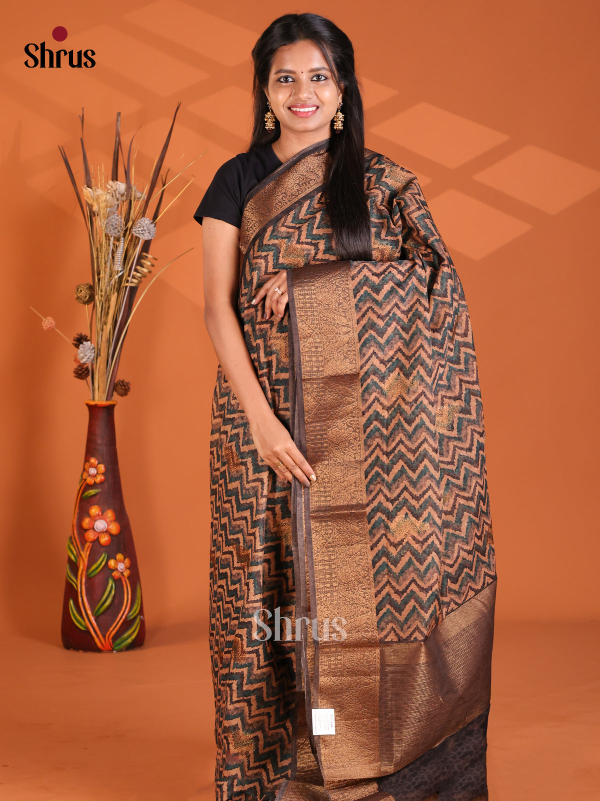 Blue & Black -Semi Linen print Saree