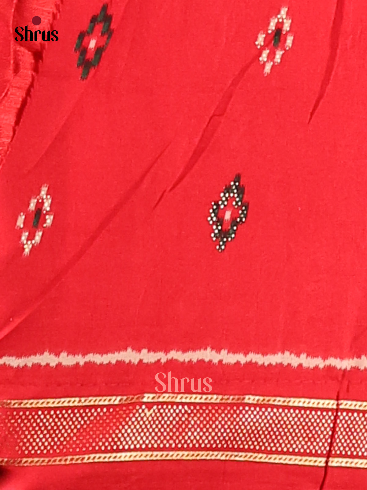 Green & Red - Semi Ikkat Print Saree - Shop on Shrus.com