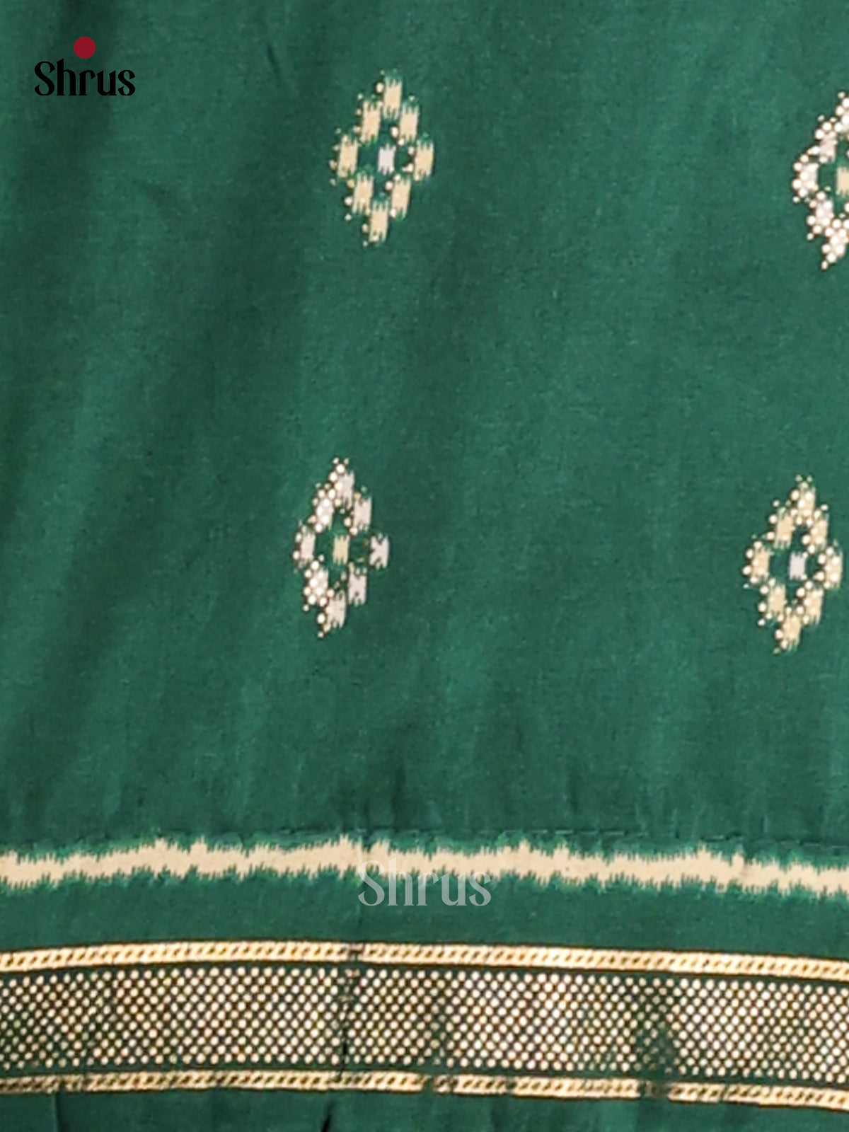 Cream & Green - Semi Ikkat Print Saree