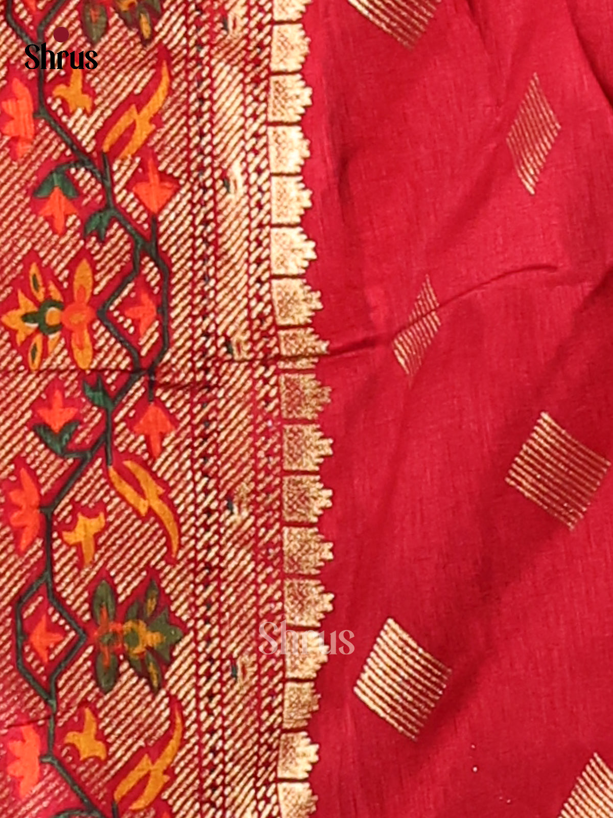 Purple & Red - Semi Ikkat Print Saree - Shop on Shrus.com