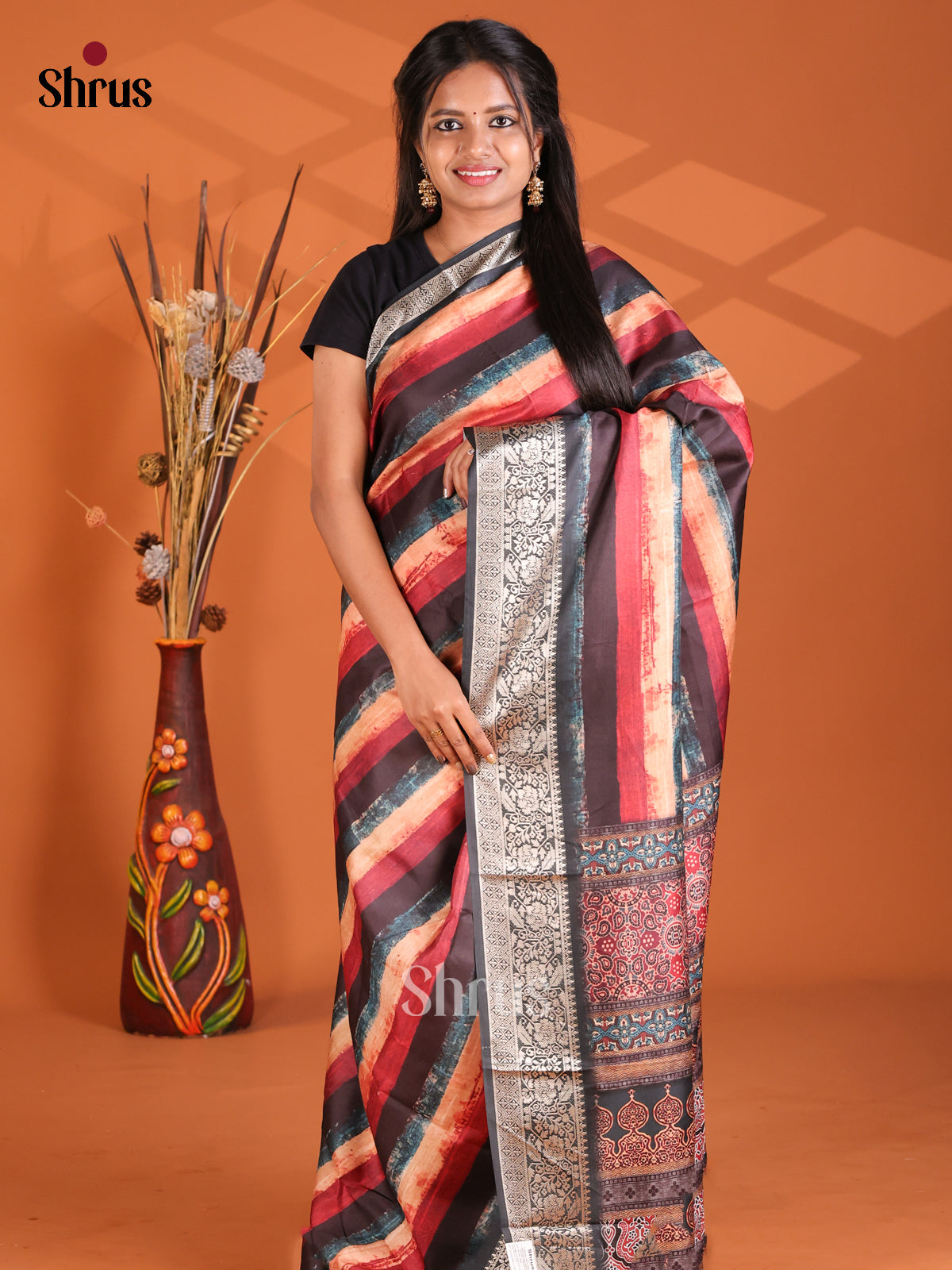 Black & Red - Semi Modal Saree