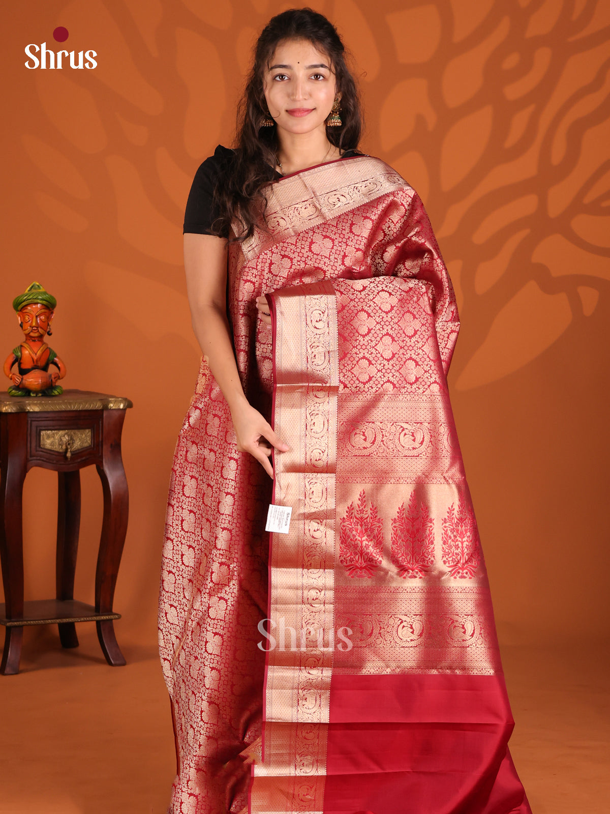Classy Maroon monochrome Kanchipuram silk Saree with floral brocade-1