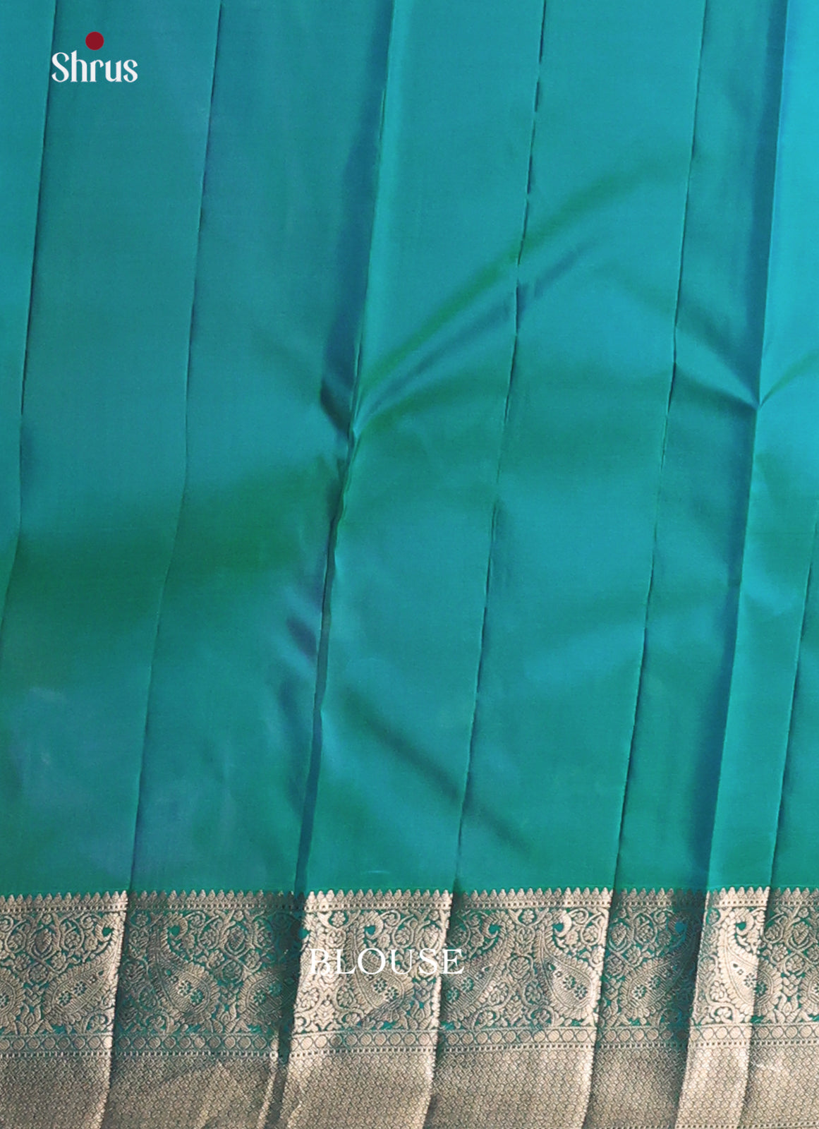Exquisite Double Shaded Teal Kanchipuram silk Saree accented with gold zari brocade-2