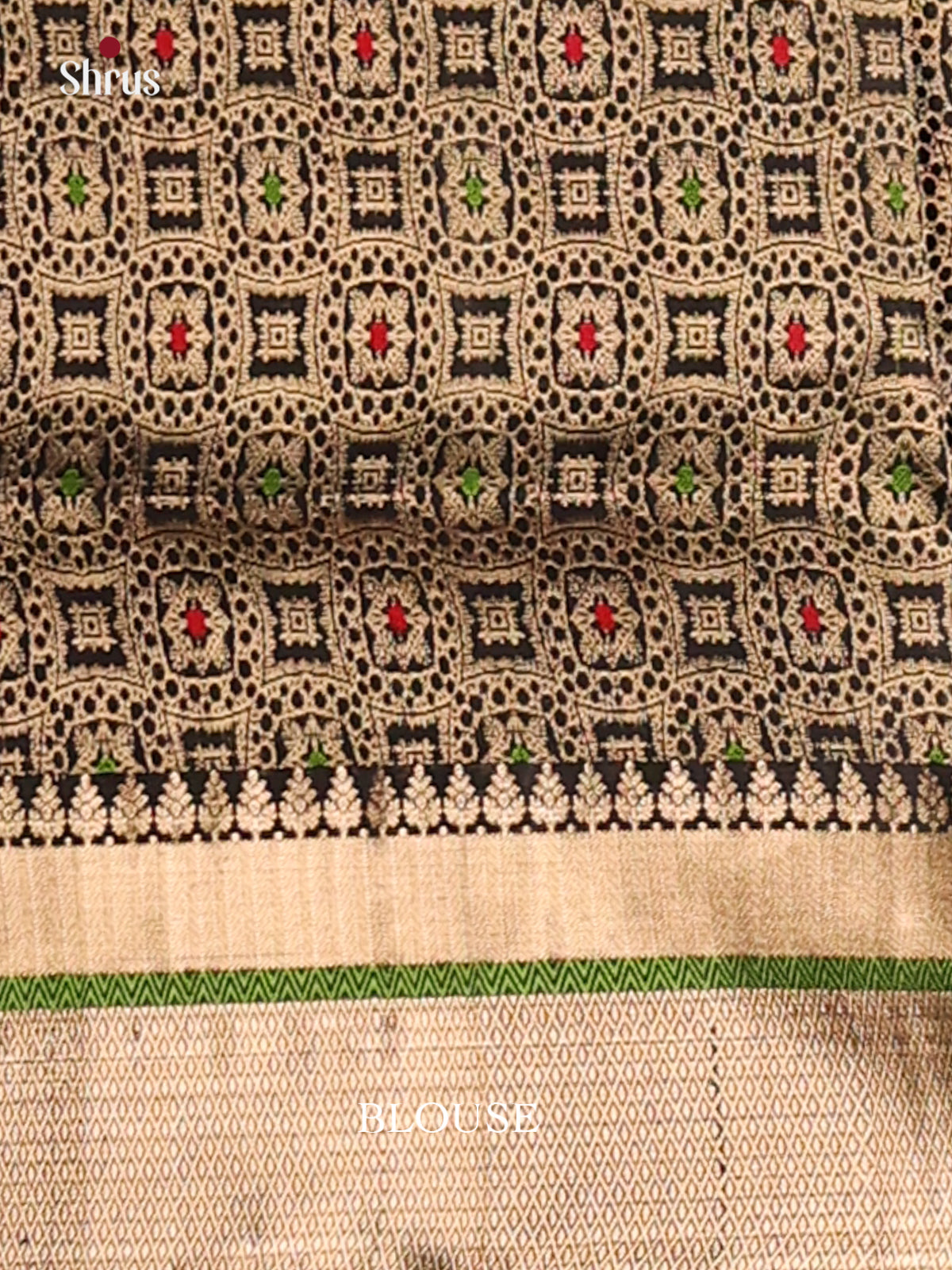 Black Soft Silk Saree with Gold Zari & Elephant Motifs-2