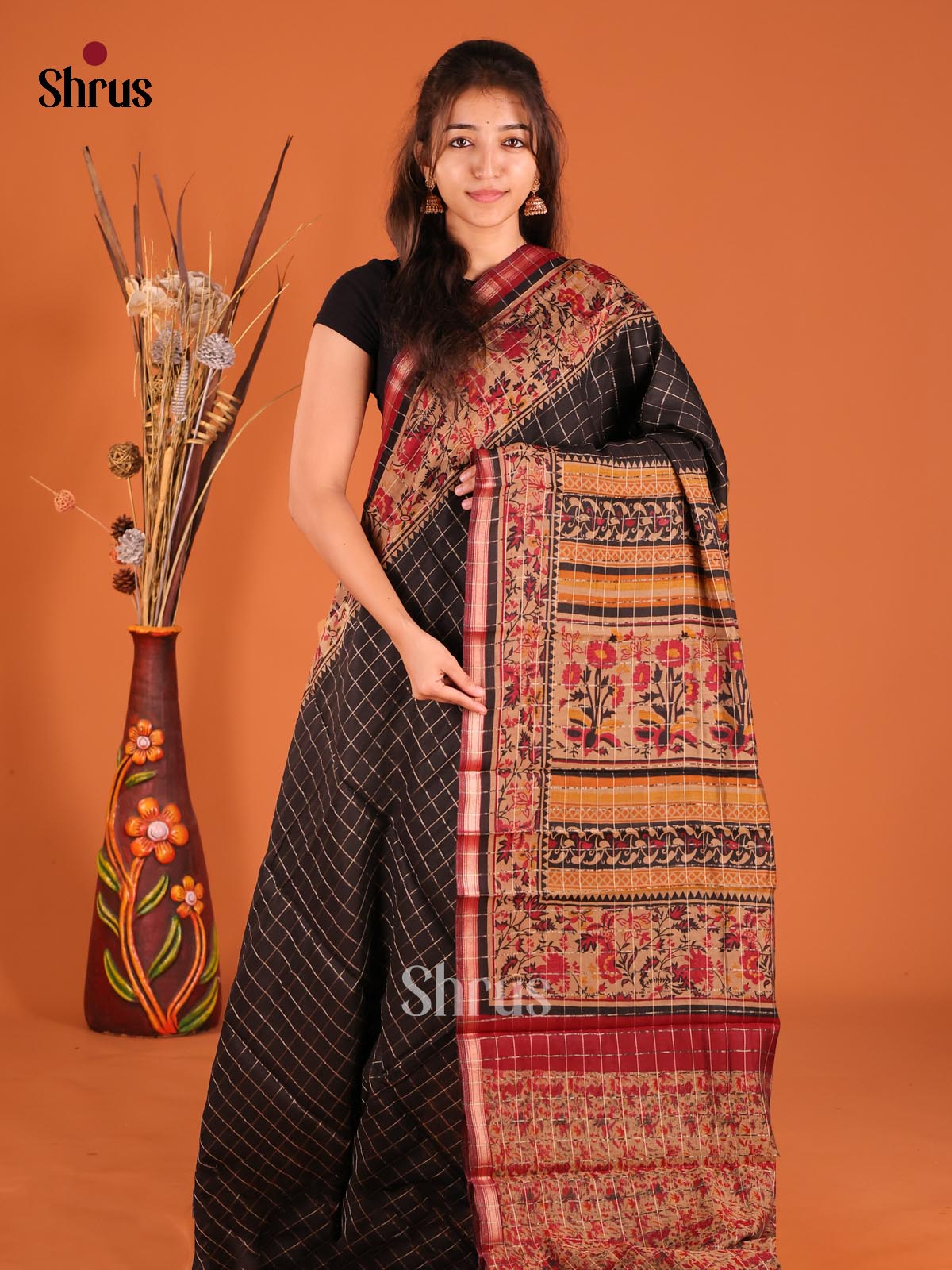 DFS14075 - Semi Chanderi Saree - Shop on Shrus.com
