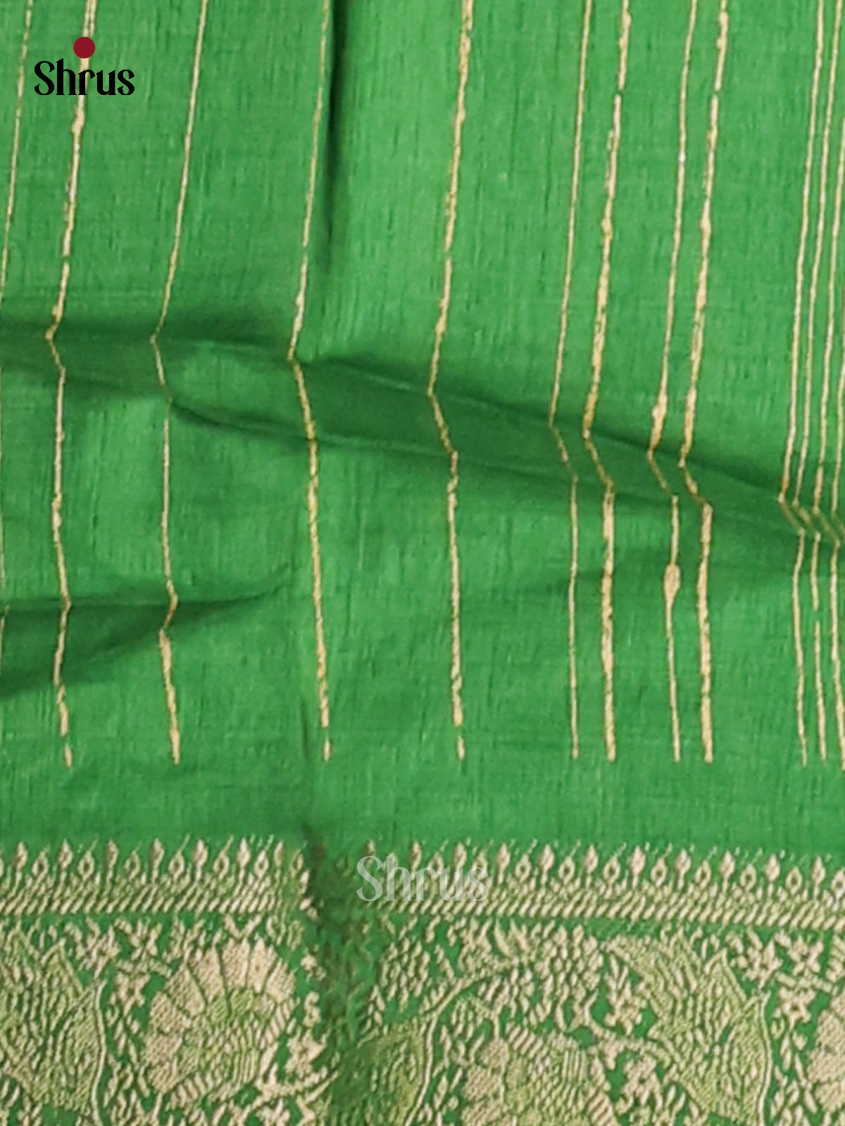 Cream & Green - Semi Modal Saree
