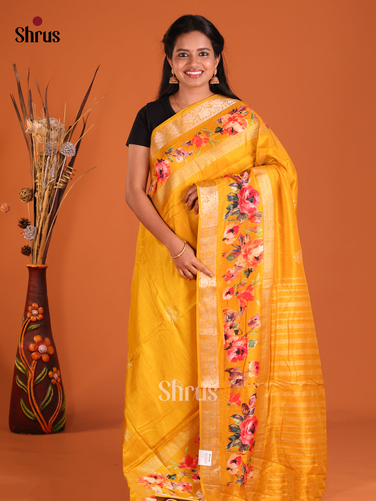 Mustard - Semi Rawsilk Saree - Shop on Shrus.com