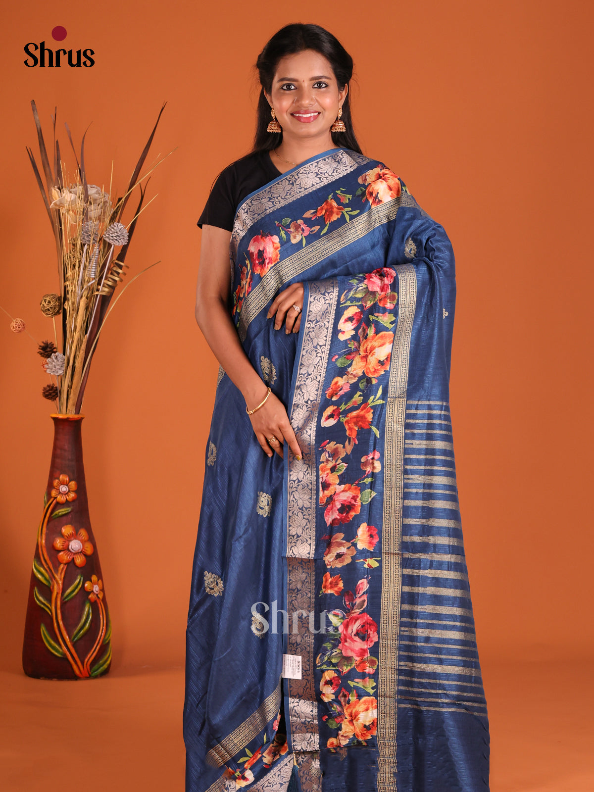 Blue- Semi Rawsilk Saree