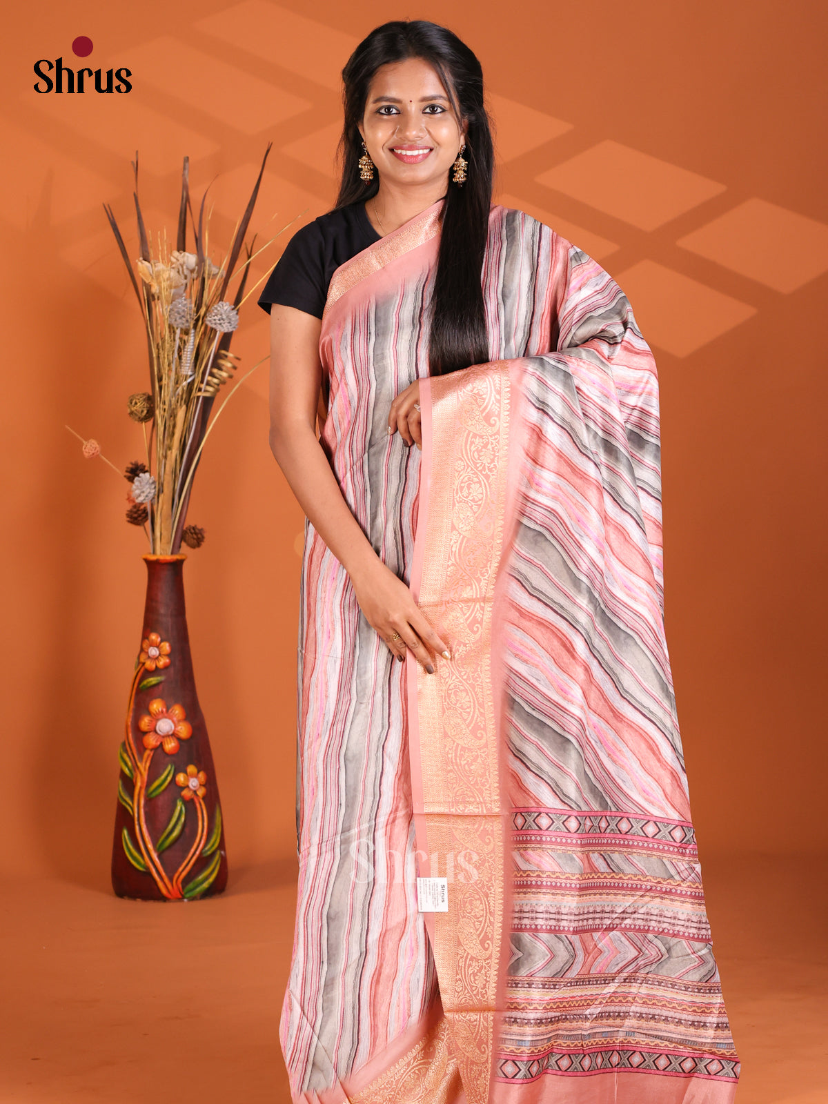 Pink - Semi Modal Saree - Shop on Shrus.com
