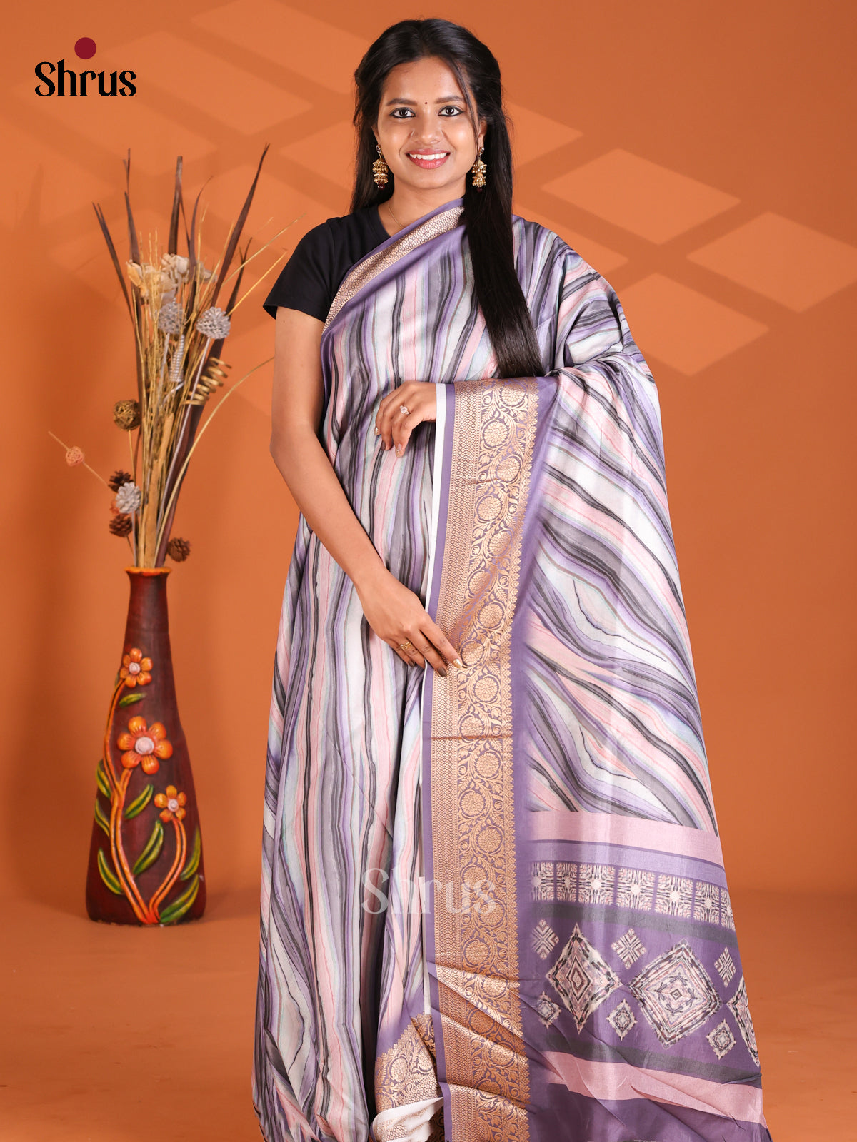 Lavender - Semi Modal Saree - Shop on Shrus.com