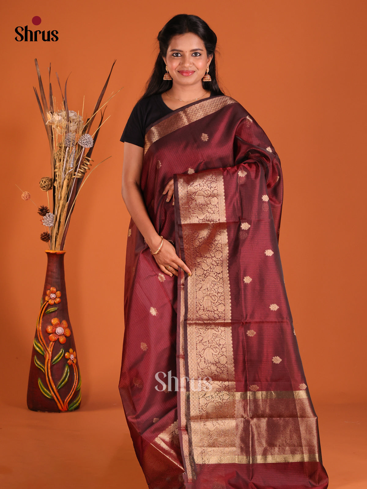 Maroon - Semi Kota Saree - Shop on Shrus.com
