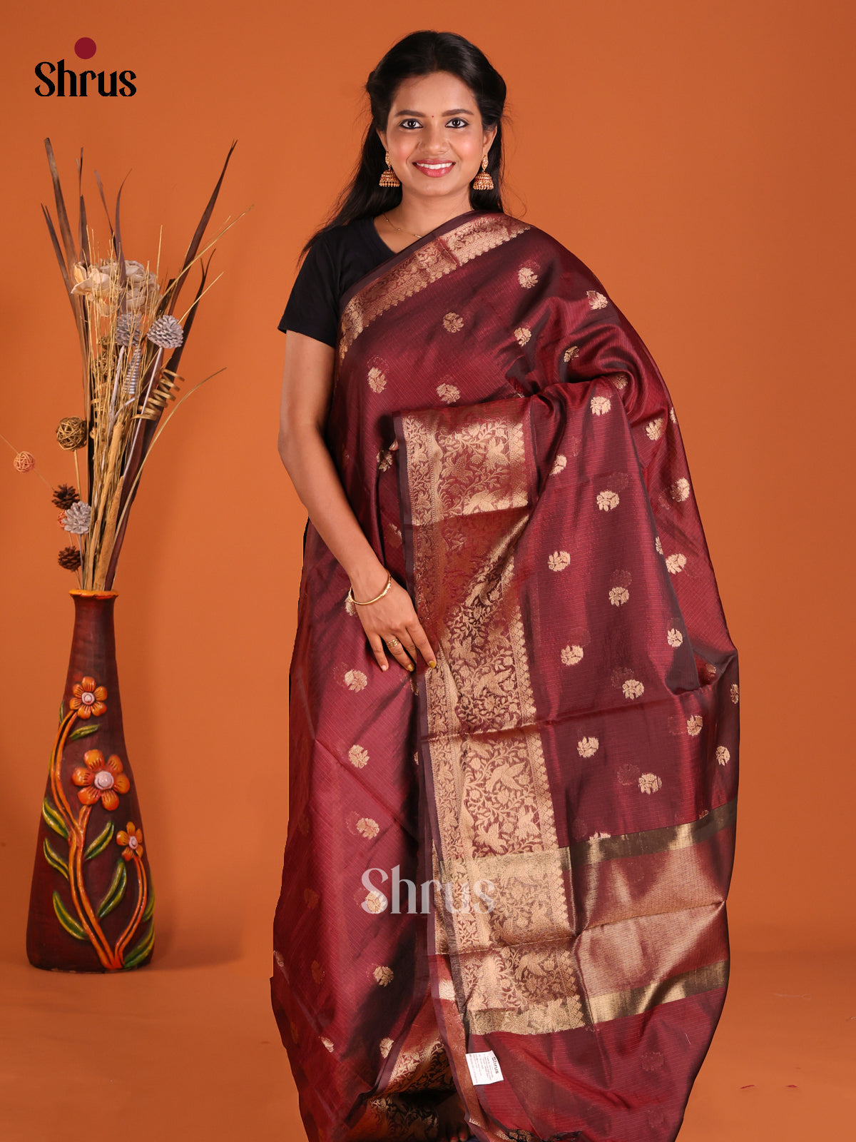 Maroon - Semi Kota Saree - Shop on Shrus.com