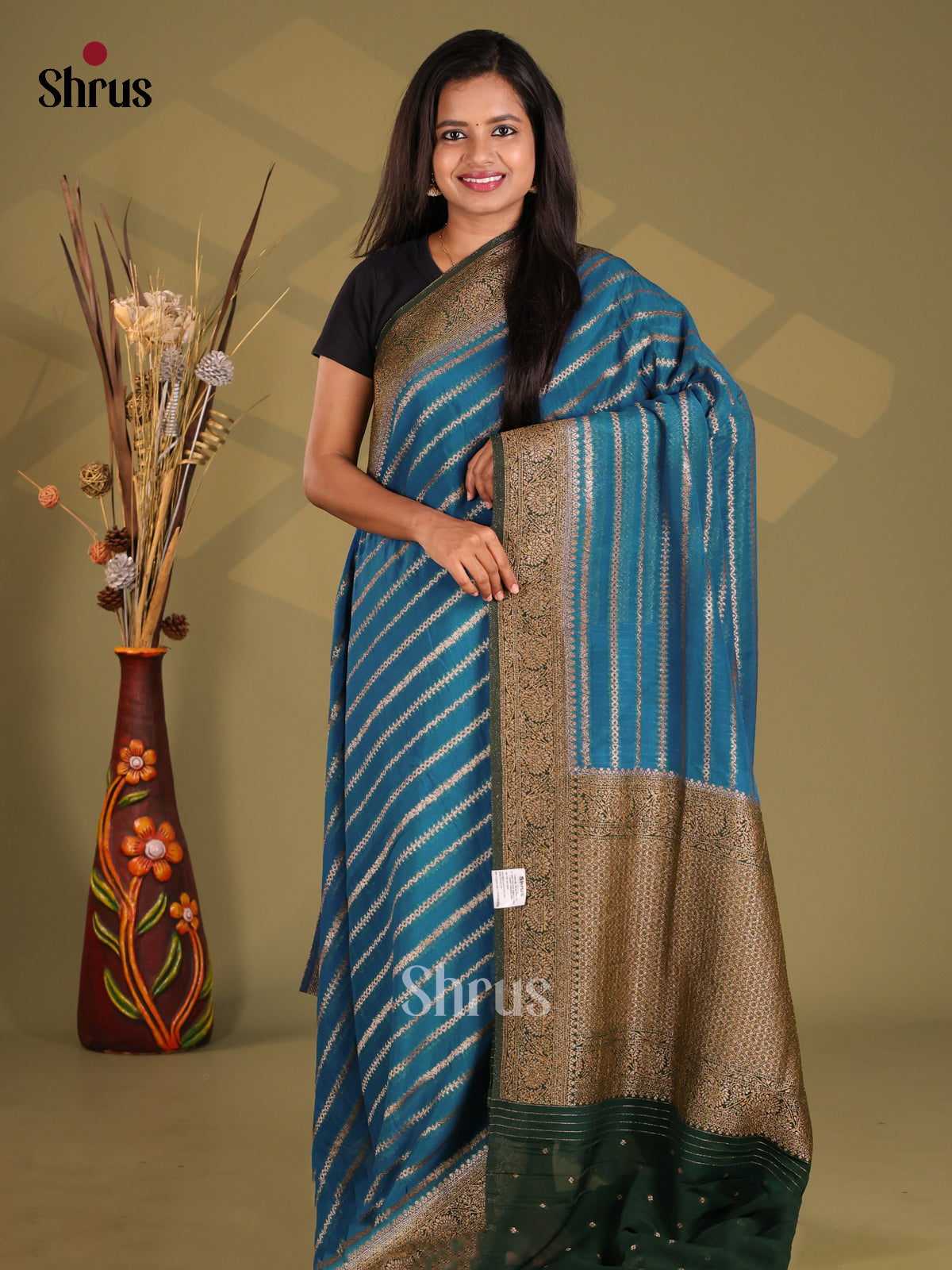Blue & Green - Semi Georgette Saree