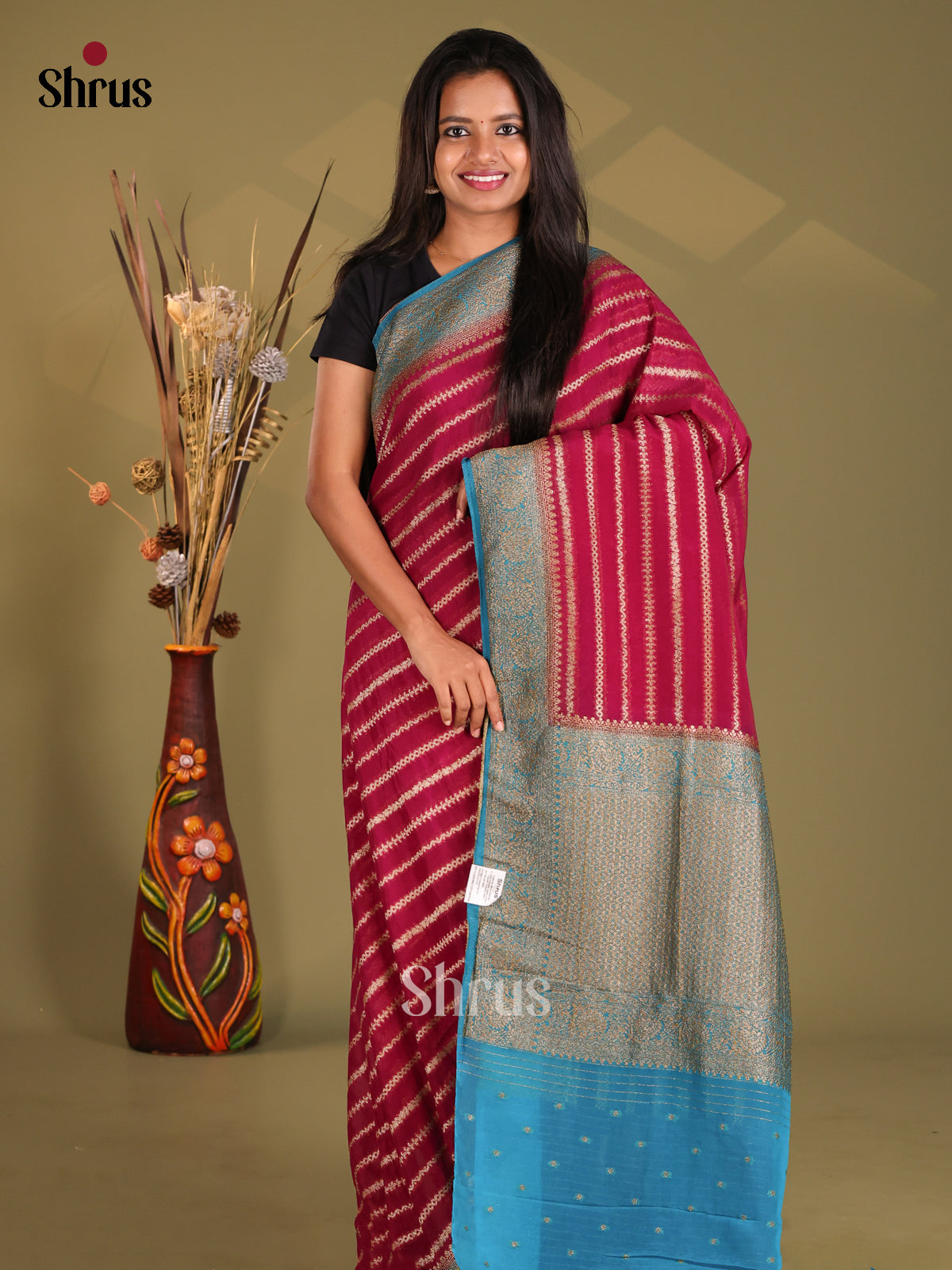 Maroon & Blue - Semi Georgette Saree
