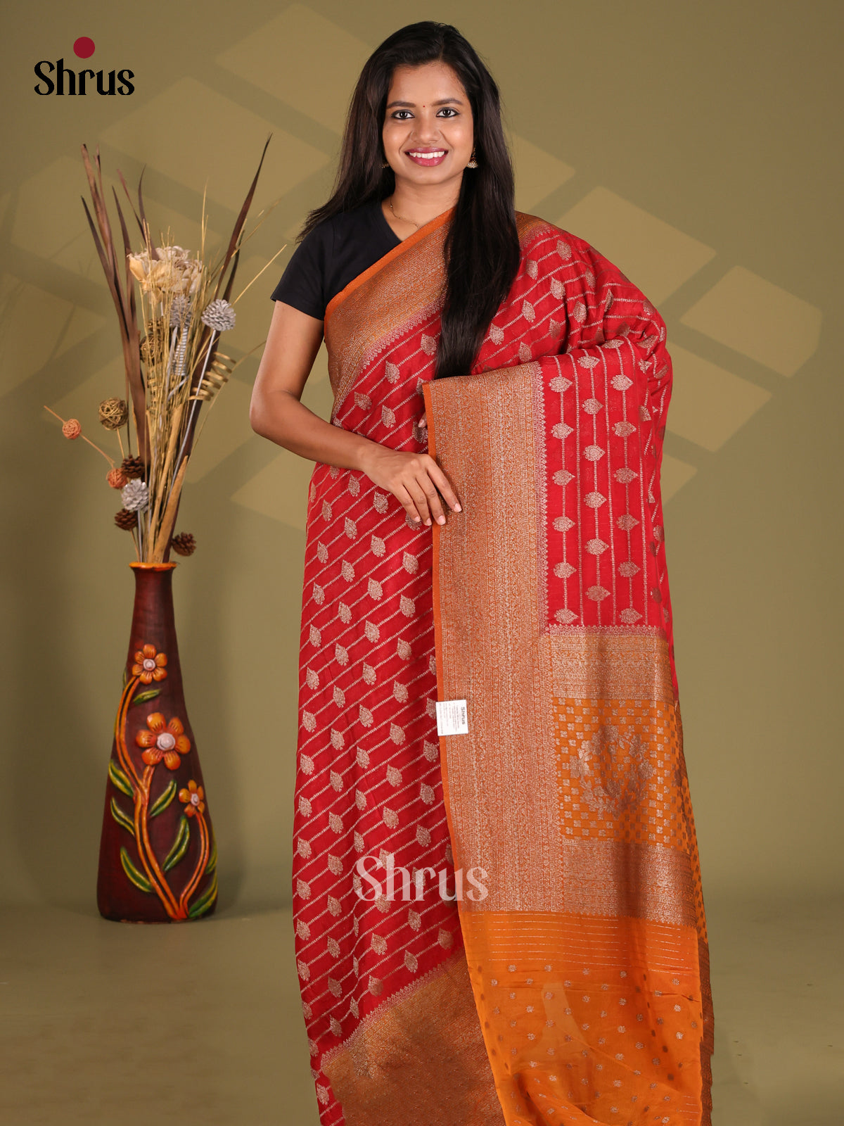 Red & Orange- Semi Georgette Saree